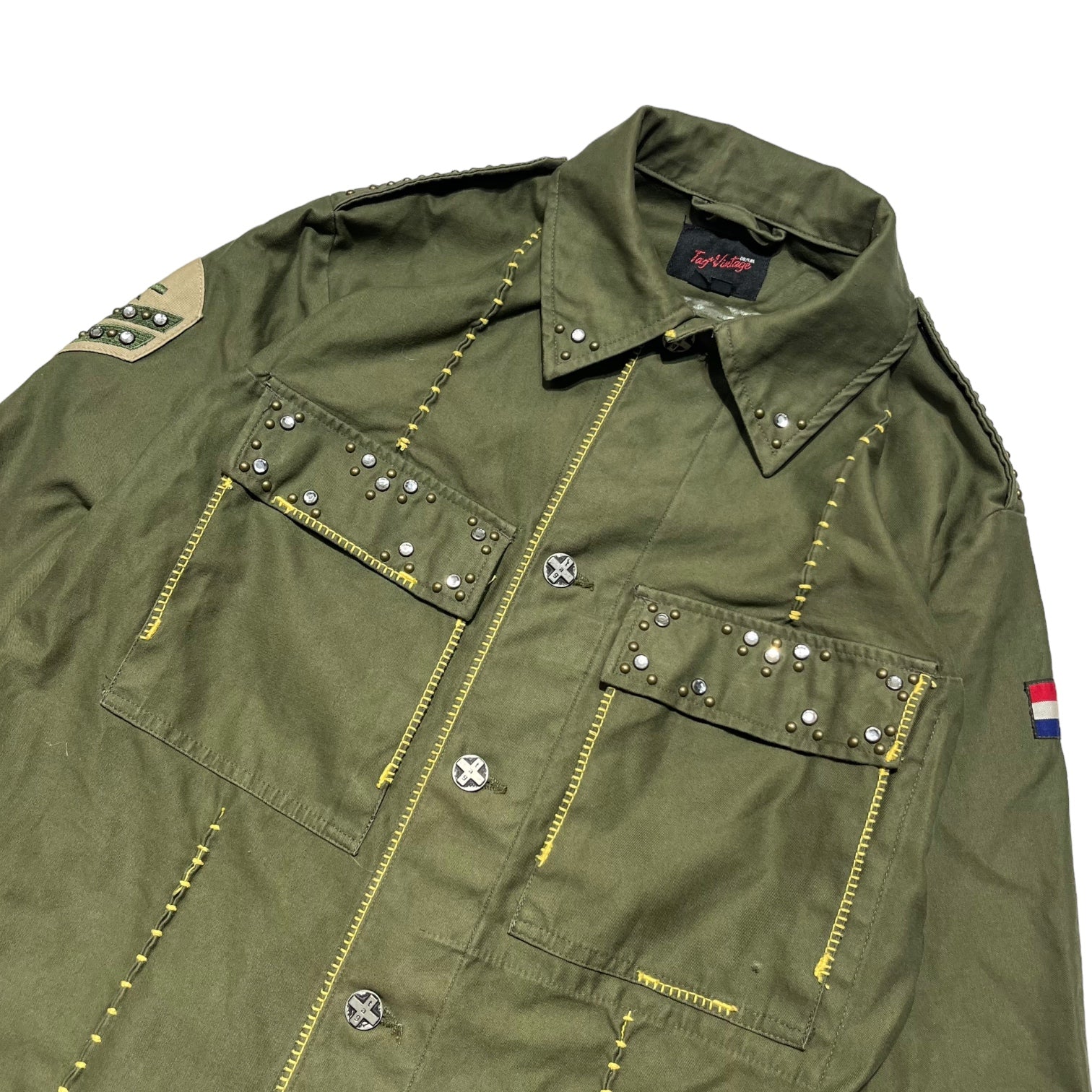 TAG VINTAGE(タグ ヴィンテージ) studded military jacket スタッズ ミリタリー ジャケット L セージグリーン