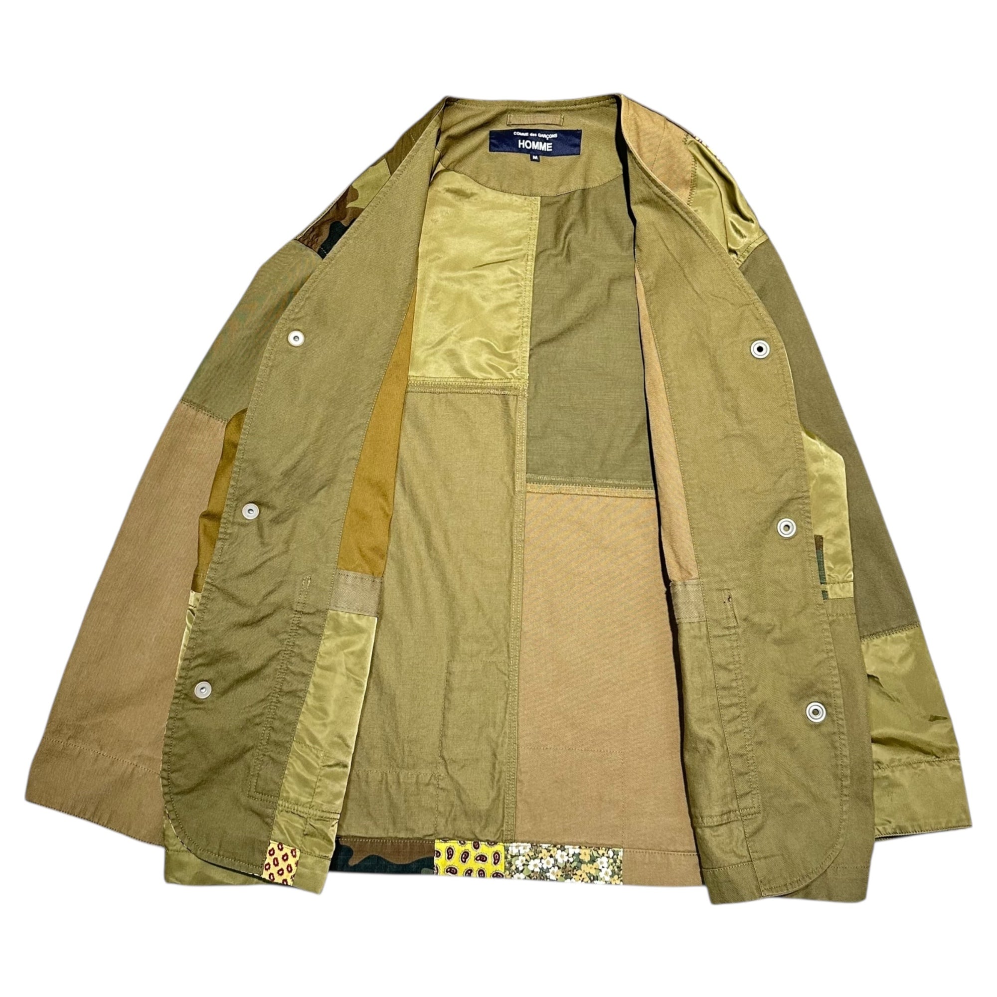 COMME des GARCONS HOMME(コムデギャルソンオム) 25SS Cotton Oxford Multi Fabric Khaki/mix Jacket コットン オックスフォード 異素材 カーキ ミックス ジャケット ノーカラー HO-J017 M カーキ AD2024 参考定価97,900円(税込)