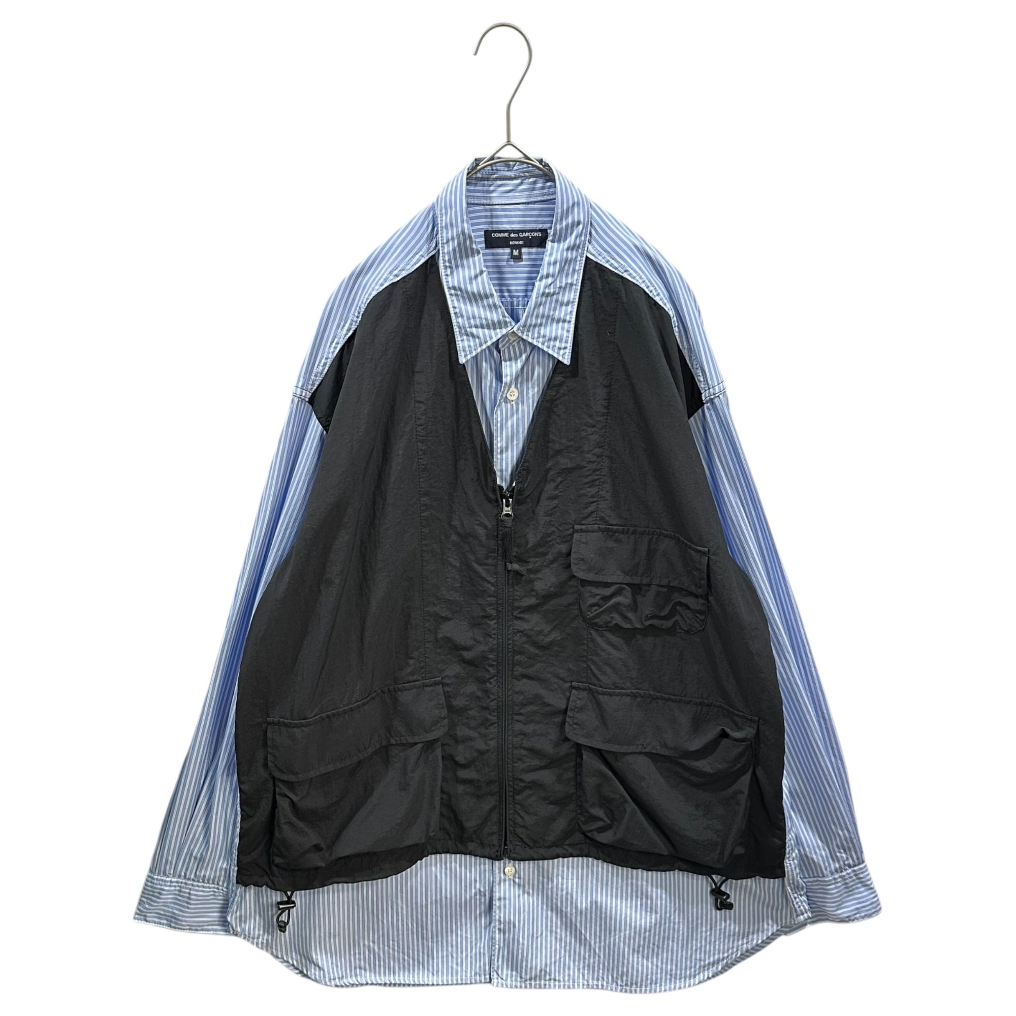 COMME des GARCONS HOMME(コムデギャルソンオム) 2024AW Cotton striped vest panel shirt コットン ストライプ ベスト 切替 シャツ HN-B001 M スカイブルー×ブラック AD2024