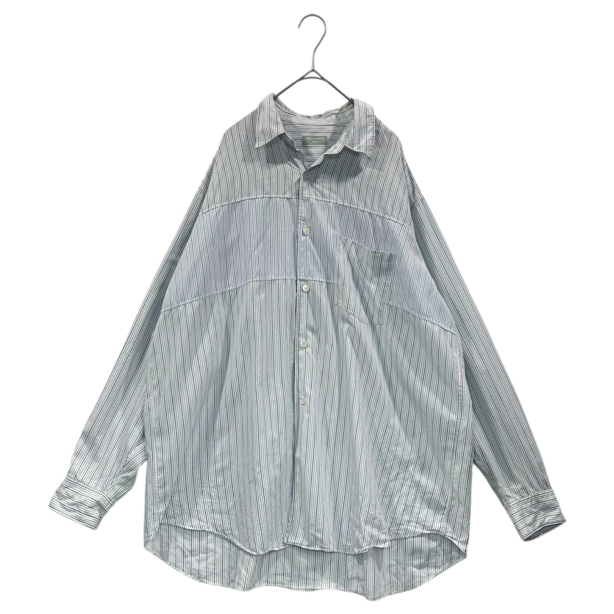 COMME des GARCONS HOMME(コムデギャルソンオム) 90's Switch Stripe Over Shirt 90年代 切替 ストライプ オーバー シャツ 田中オム FREE ホワイト×ライトブルー AD表記消 田中啓一氏デザイン期