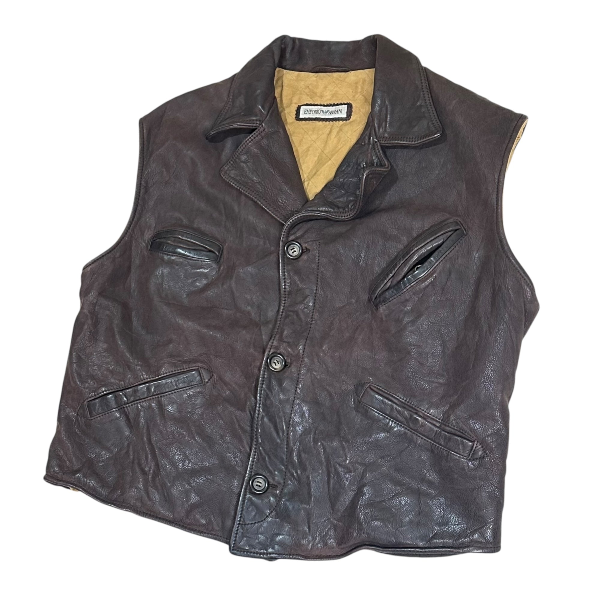 EMPORIO ARMANI(エンポリオアルマーニ) 90's Button Leather Vest 90年代 ボタン レザー ベスト 50(L~XL程度) ダークブラウン SAMPLE品