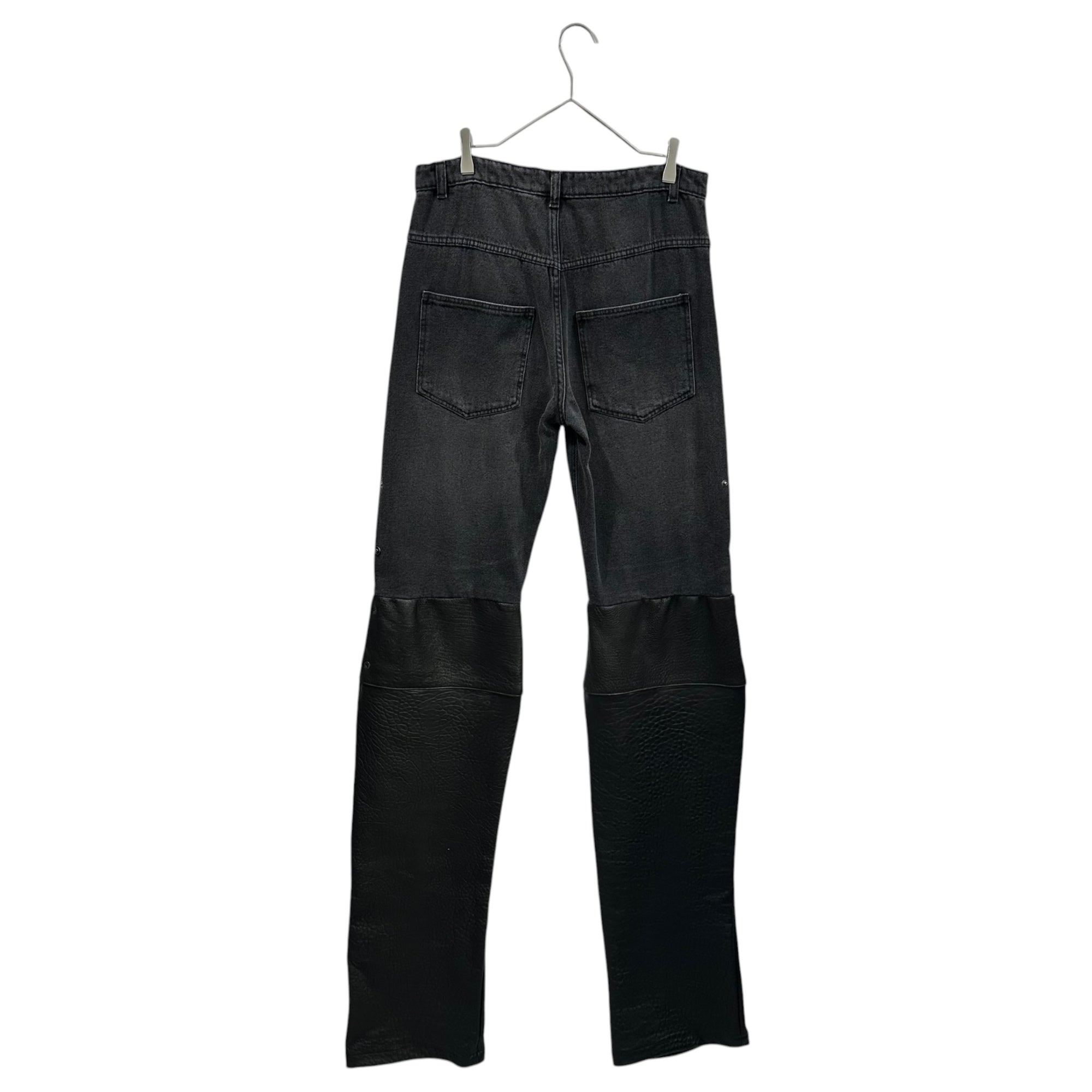 P.L.N.(ピーエルエヌ) Super Long Leather Panel Pants スーパー ロング レザー 切替 パンツ M ブラック