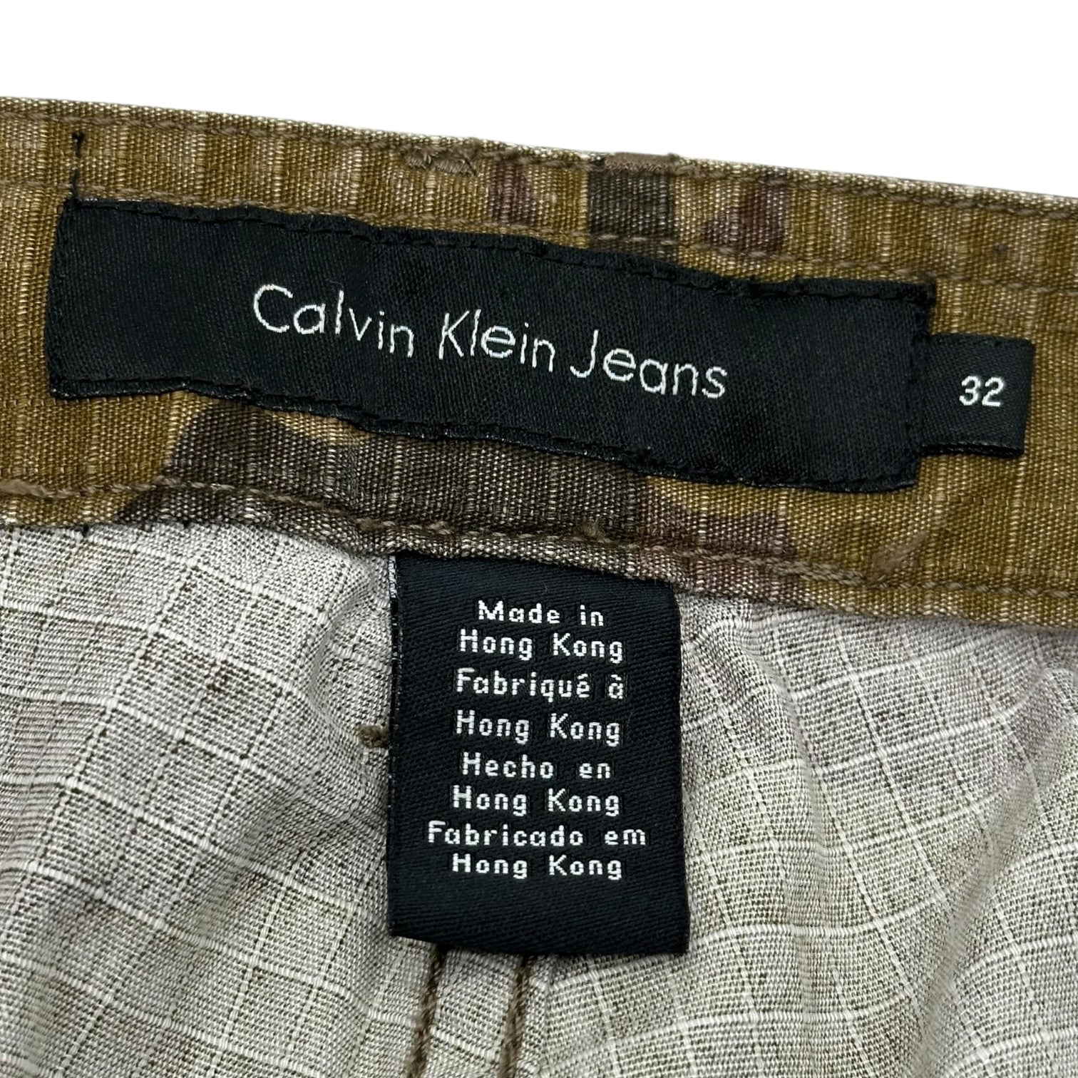 Calvin Klein Jeans(カルバンクラインジーンズ) 00's 7/10 Length Camouflage Damaged Cargo Pants 7分丈 カモフラ ダメージ加工 カーゴ パンツ 32 カーキ Y2K 平成
