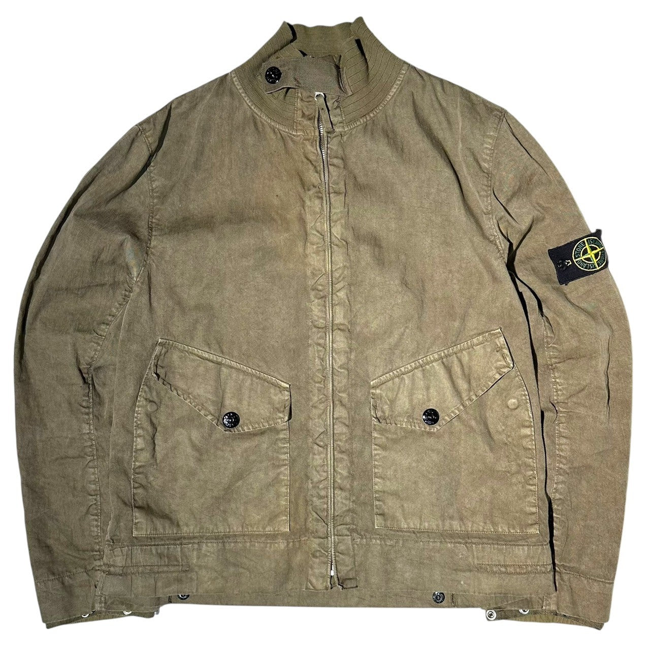 STONE ISLAND(ストーンアイランド) 04SS US NAVY G8 Sampling Zip-up Lion Flax Blouson Jacket G8 サンプリング ジップアップ リネン ブルゾン M カーキ アーカイブ稀少品