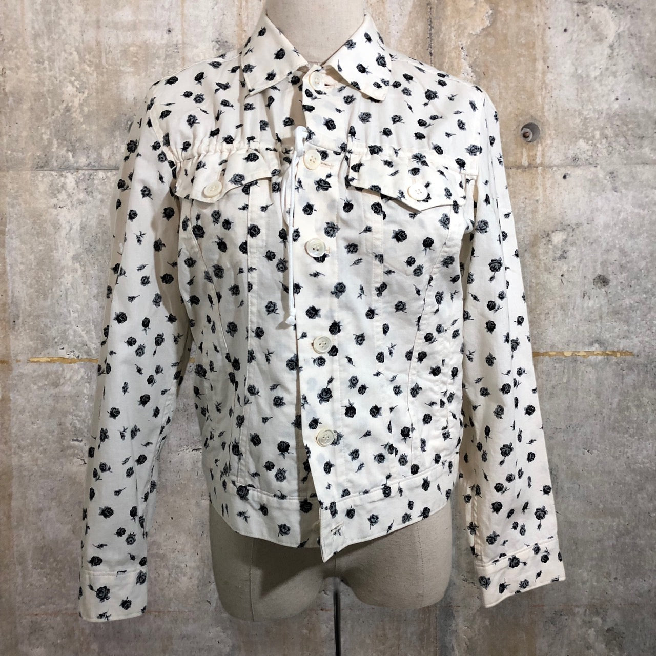 COMME des GARCONS(コムデギャルソン) 02SSフラワープリントジャケット/00S/稀少/花柄 GE-J060 SIZE S  アイボリー×ブラック AD2001