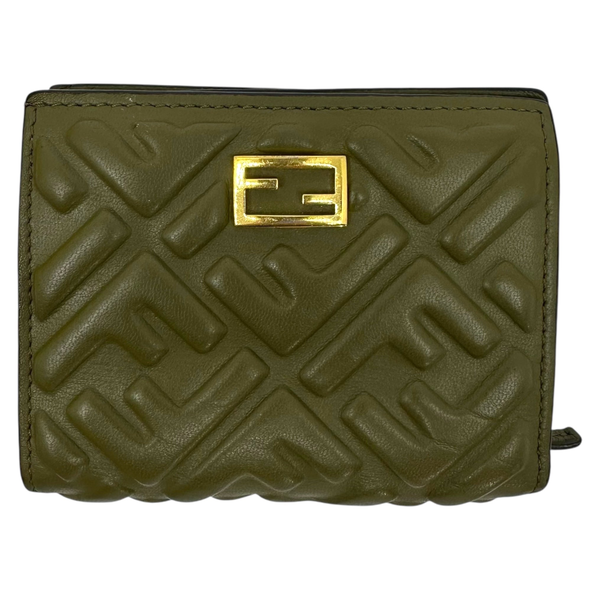 FENDI(フェンディ) BAGUETTE バゲット FF エンボス ロゴ ミニ ウォレット 8M0420 AAJD カーキ 二つ折り 財布 ナッパレザー