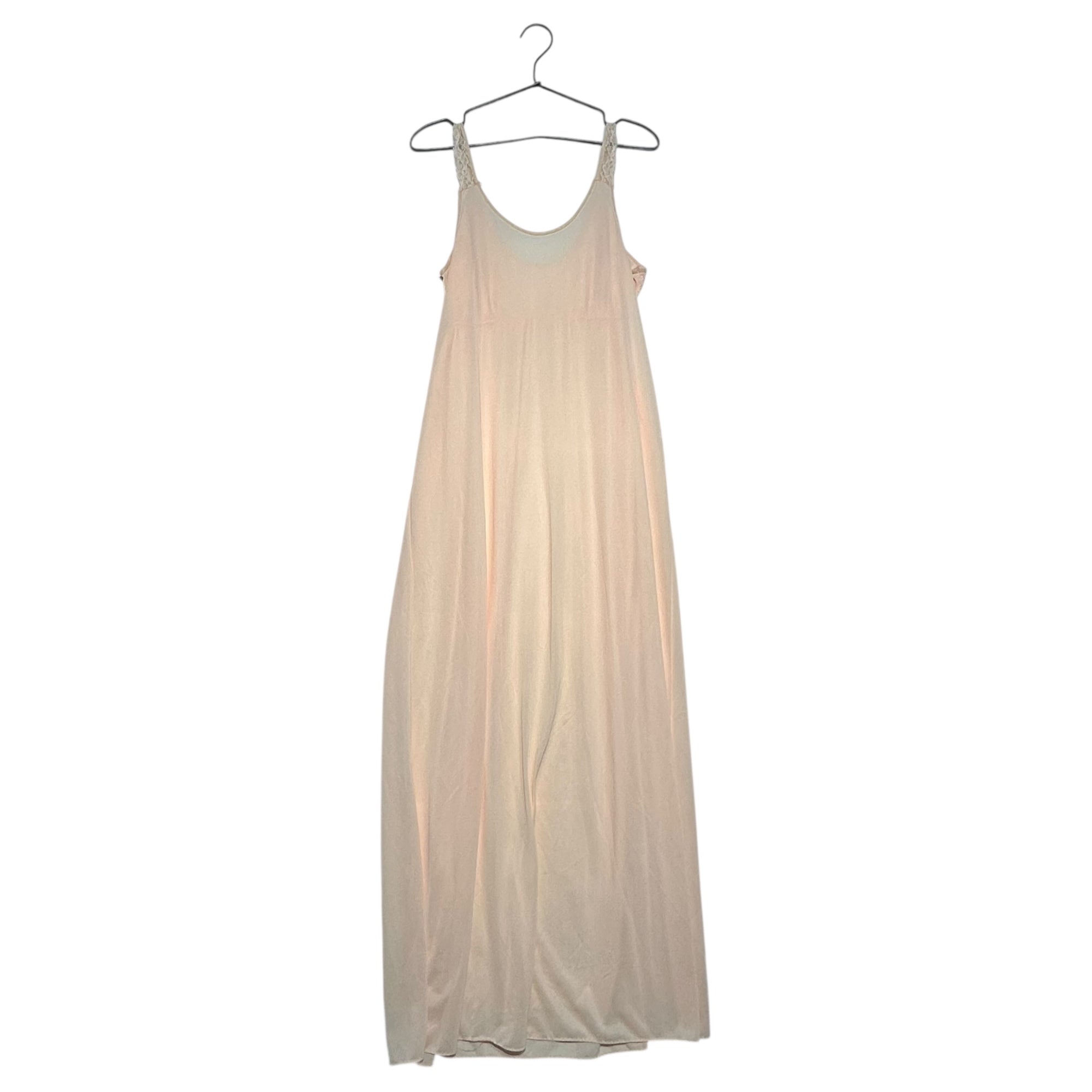 VINTAGE(ヴィンテージ) 70’s front ribbon salmon pink camisole onepiece サーモンピンクのリボンとキャミソールロング丈ワンピース 表記無し(M〜Lサイズ程度) ピンク