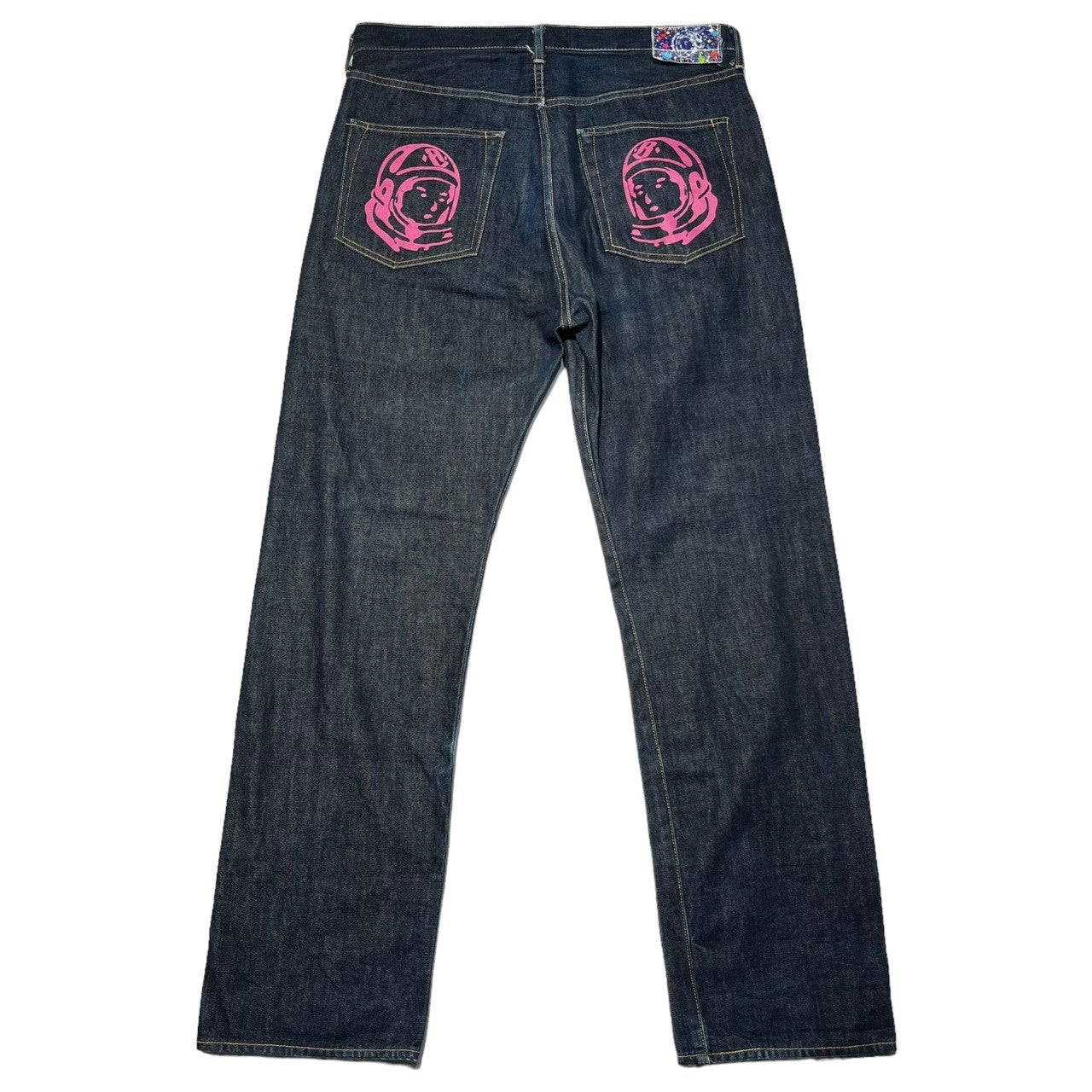 BILLIONAIRE BOYS CLUB(ビリオネアボーイズクラブ) Running dog print denim pants ランニングドッグ  プリント デニムパンツ 稀少 L インディゴ×ピンク パッチ外れ