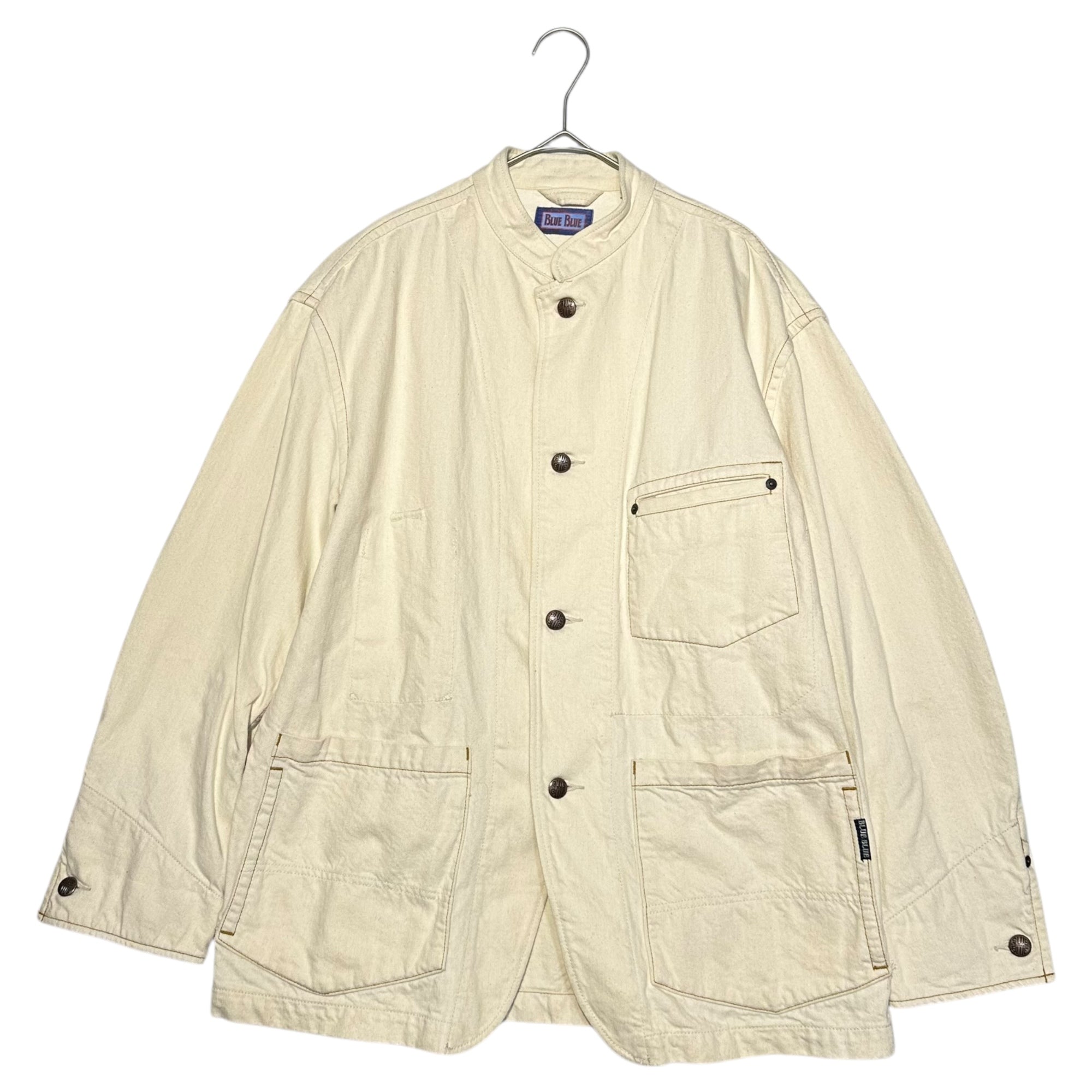 BLUE BLUE(ブルーブルー) Stand Collar White Denim Coverall Jacket スタンドカラー ホワイト デニム カバーオール ジャケット 2(M程度) オフホワイト