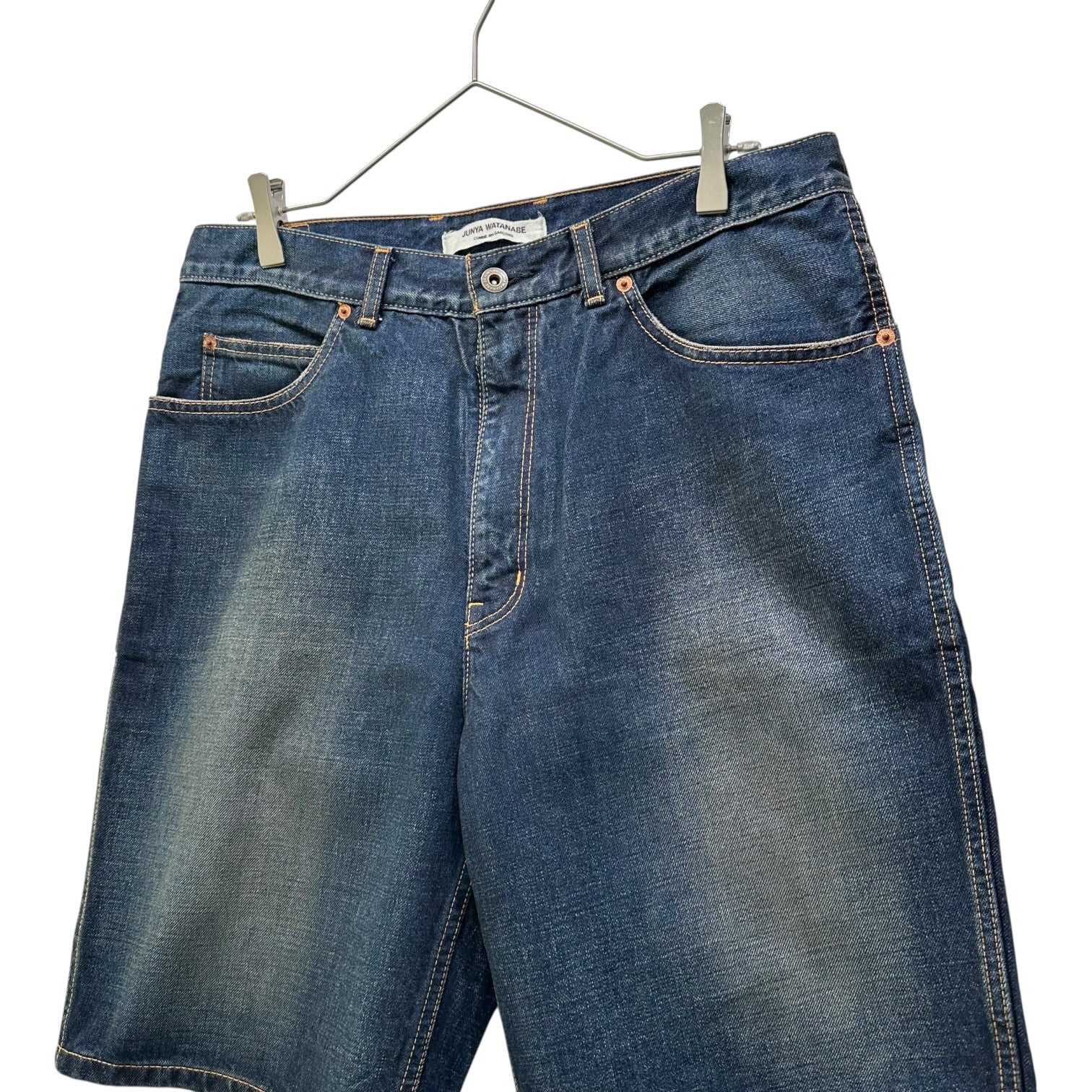 COMME des GARCONS JUNYA WATANABE(コムデギャルソンジュンヤワタナベ) 12AW Wide Silhouette Denim Shorts ワイド シルエット デニム ハーフパンツ JJ-P202 M インディゴ AD2012 USED加工 男性着用可能