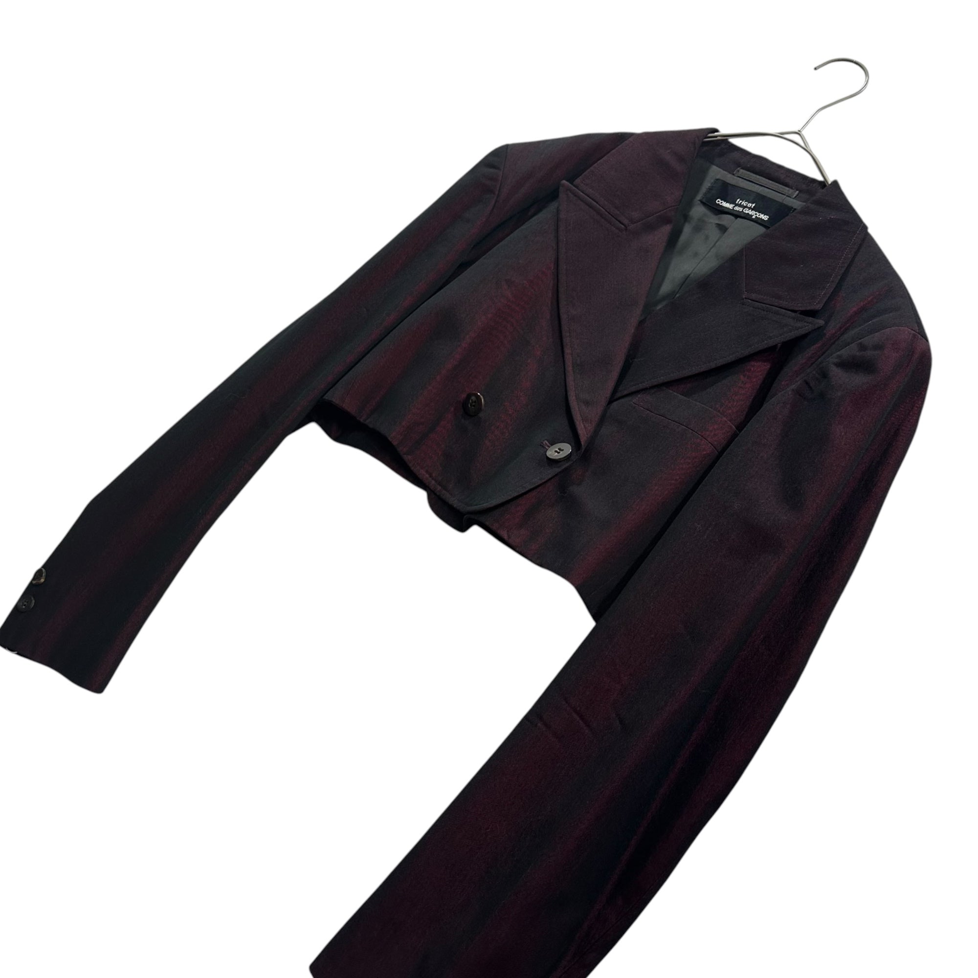 tricot COMME des GARCONS(トリココムデギャルソン) Short-length double-breasted tailored jacket 短丈 ショート丈 ダブル テーラード ジャケット 表記無(M程度) ボルドー×ブラック