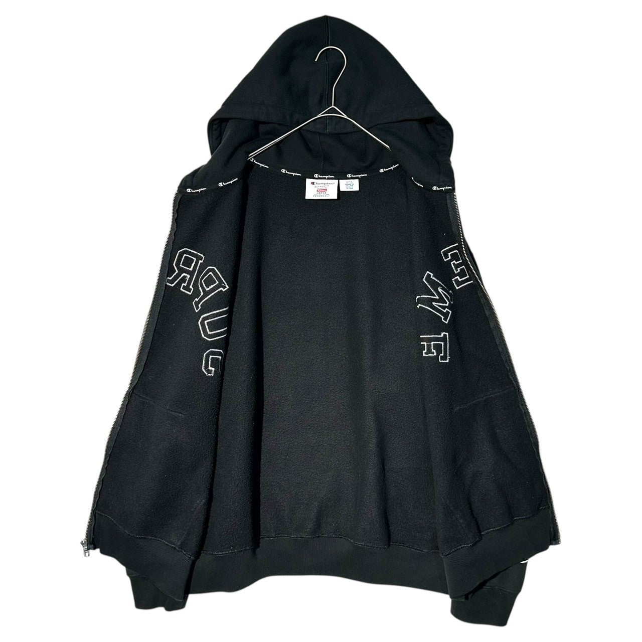 SUPREME×Champion(シュプリーム×チャンピオン) 24SS Zip Up Hooded Sweatshirt アーチロゴ ジップ アップ パーカー L ブラック