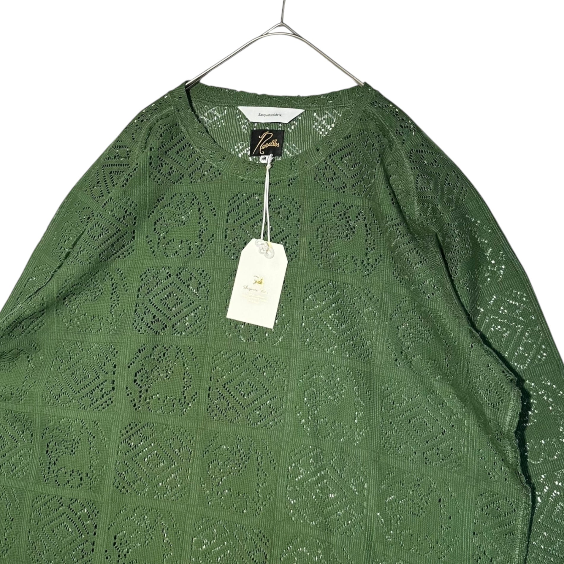 NEEDLES×SASQUATCH fabrix(ニードルズ×サスクワッチファブリックス) 23SS Jah Lion Race ジャ ライオン レース カットソー 23SS-CSS-071 M グリーン 長袖 メッシュ シアー コラボ