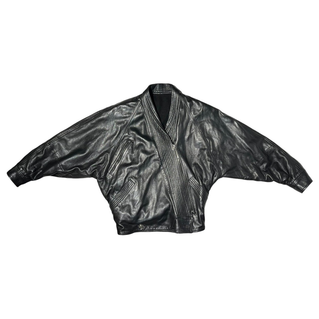 GIANNI VERSACE(ジャンニヴェルサーチ) 80's Vintage kimono leather blouson 80年代 ヴィンテージ 着物 レザー ブルゾン 本人期 ブラック 白タグ 稀少品 アーカイヴ