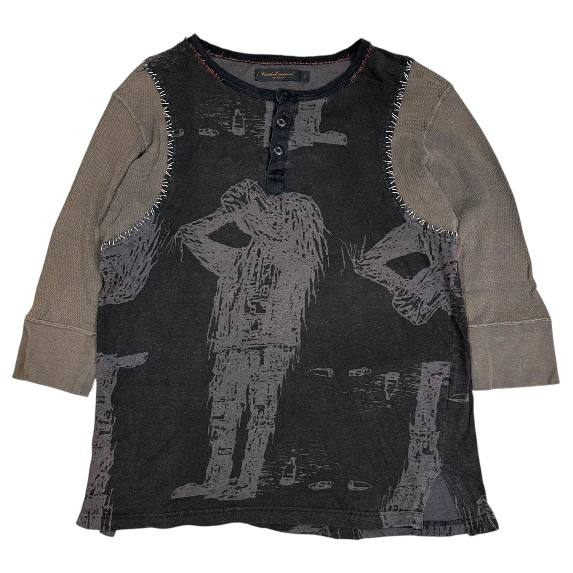 UNDERCOVERISM(アンダーカバイズム) 03SS SCAB期 Hand stitched long sleeve henley neck cut and sew ハンドステッチ 長袖 ヘンリーネック カットソー スキャブ U232 M グレー 00's アーカイブ