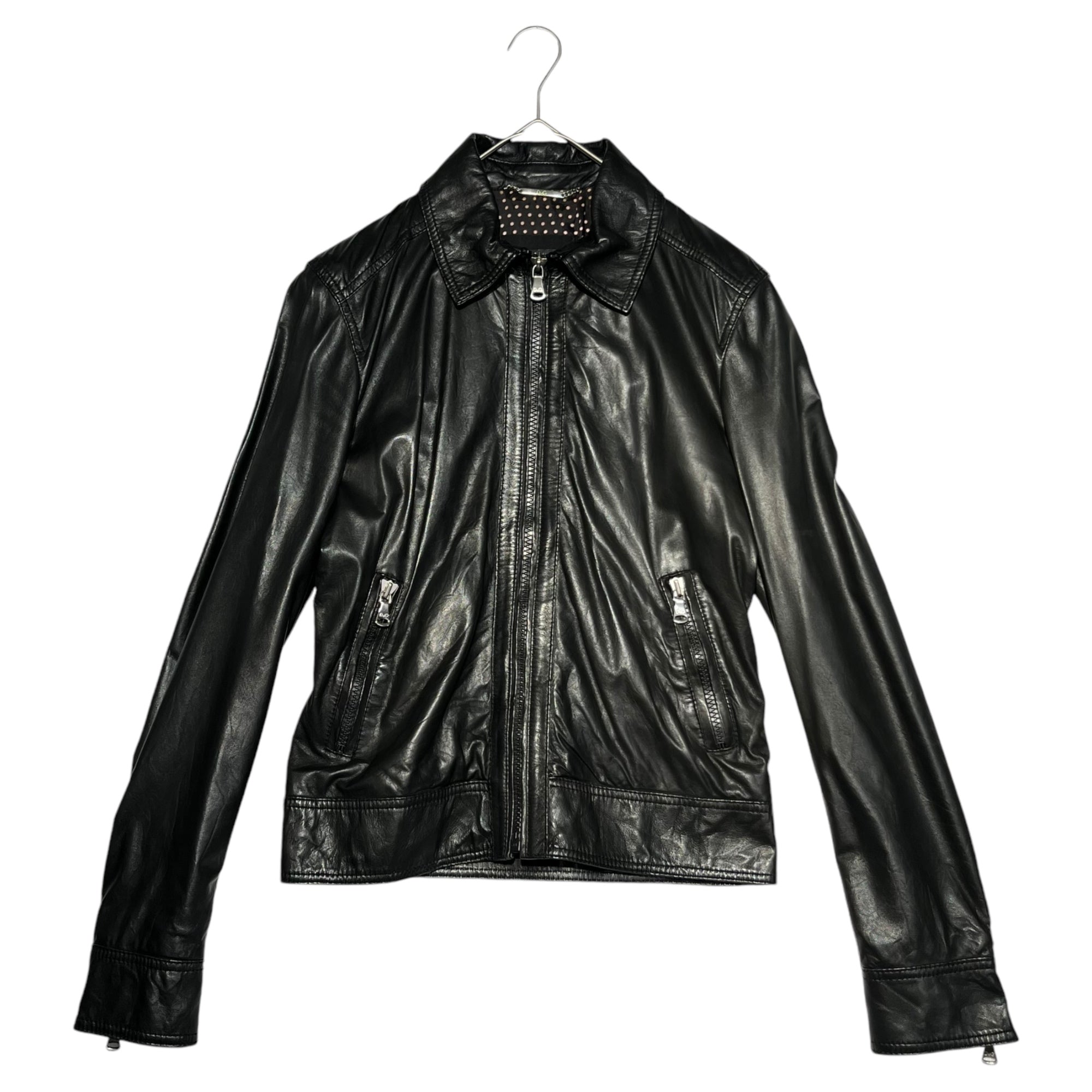 D&G(ディー&ジー ドルガバ ドルチェ&ガッバーナ) Zip up lamb leather jacket ジップ アップ ラム レザー ジャケット 46(M程度) ブラック