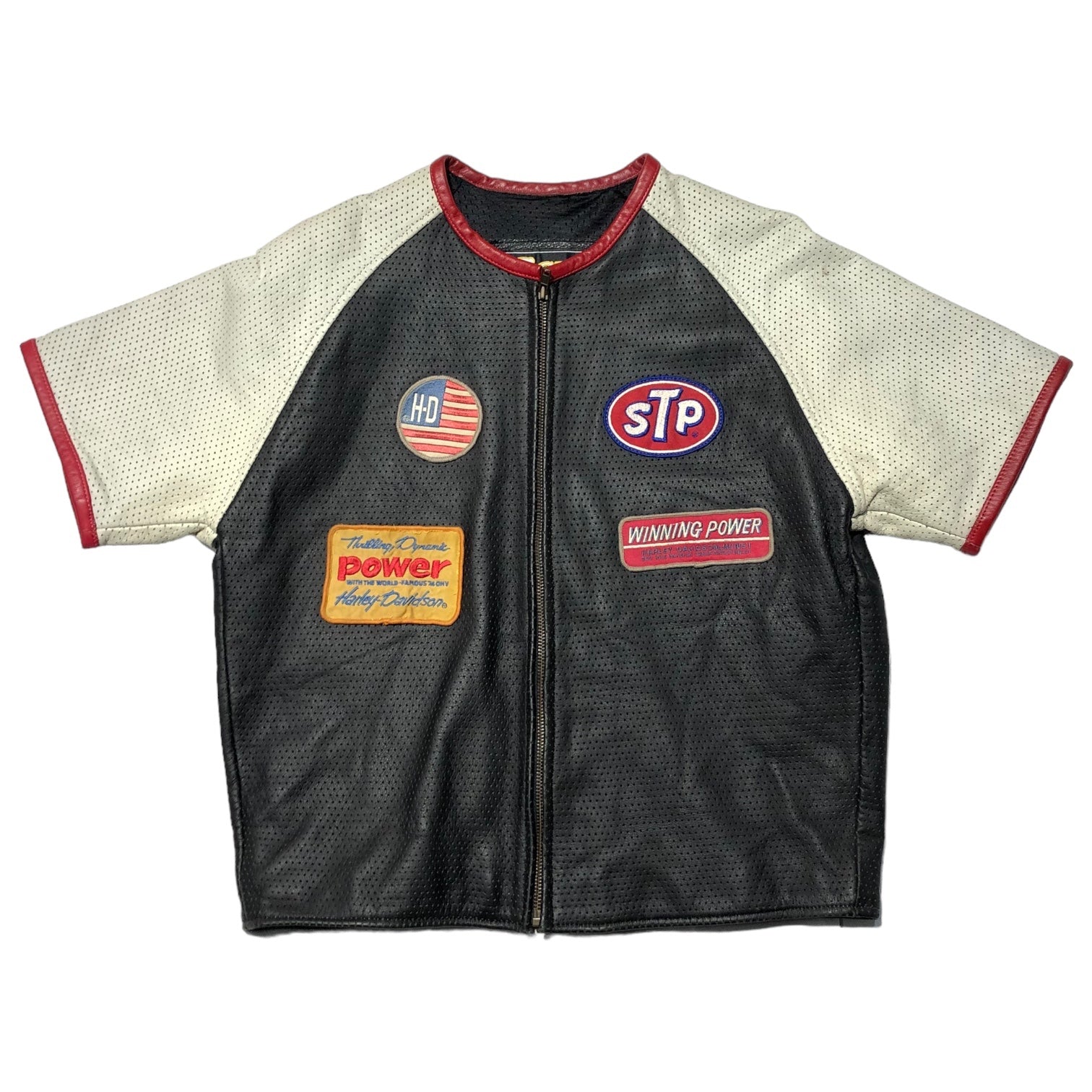 SGEAR(エスギア) Punching leather patch S/S jacket パンチング レザー パッチ 半袖 ジャケット LL ブラック レーシング H-D STP