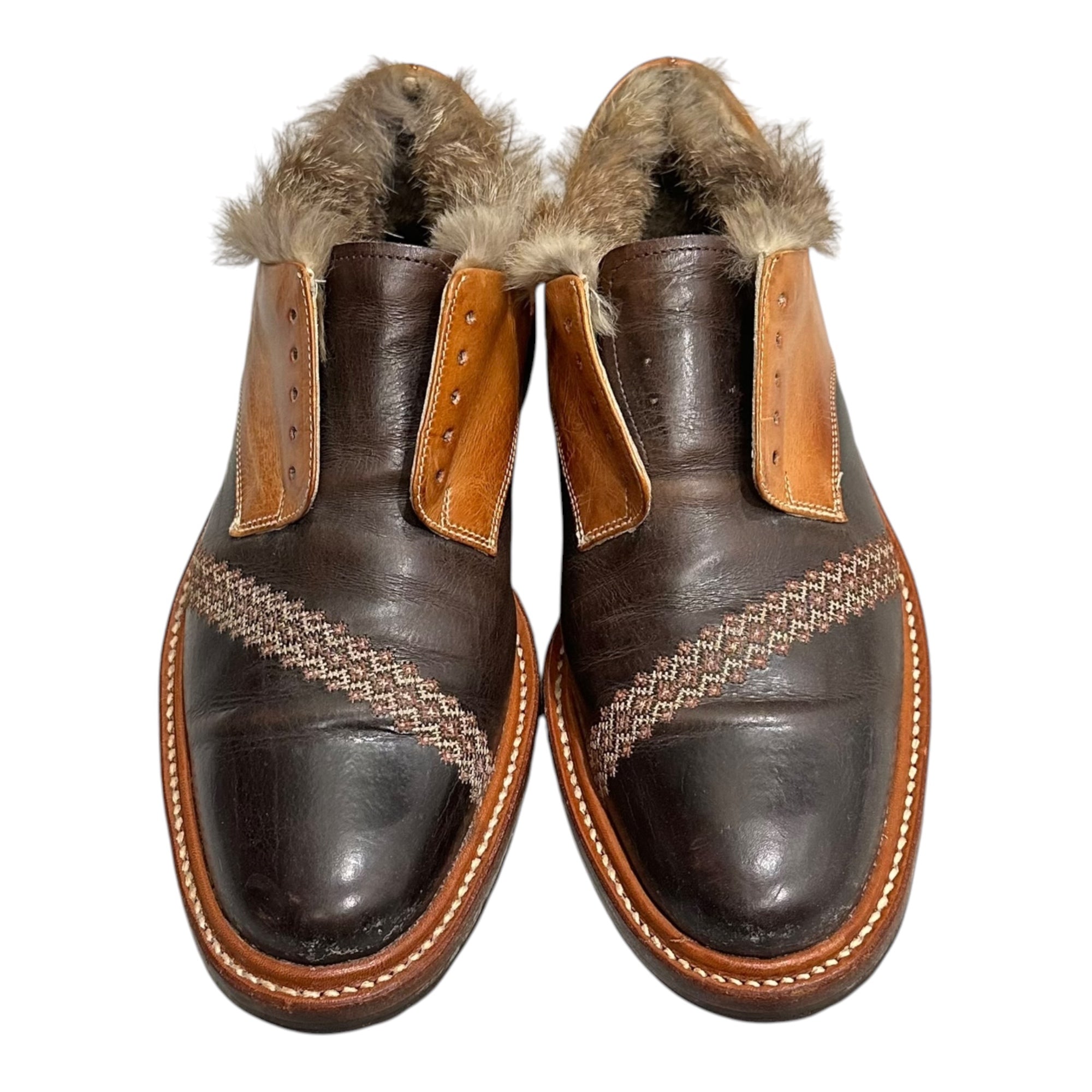 NUMBER (N)INE(ナンバーナイン) 2002AW Belt NOWHERE MAN Rabbit Fur Leather Shoes ラビットファー レザー レースレス シューズ ジョージ期 25cm ベージュ×ブラウン 革靴
