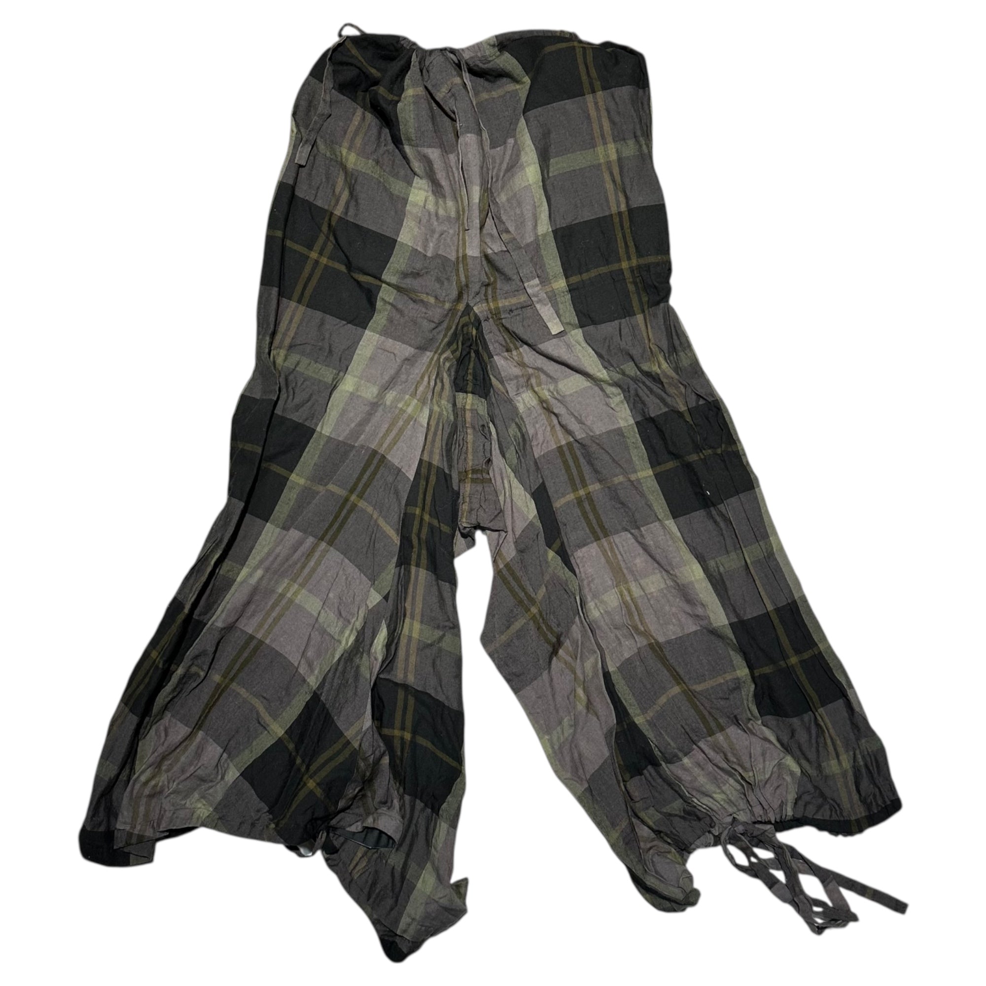 YOHJI YAMAMOTO(ヨウジヤマモト) High-Waisted Distorted Balloon Silhouette Check Cotton Pants ハイウエスト 変形 バルーンシルエット チェック コットン パンツ FX-S12-081 1(S程度) グレー×ブラック×カーキ