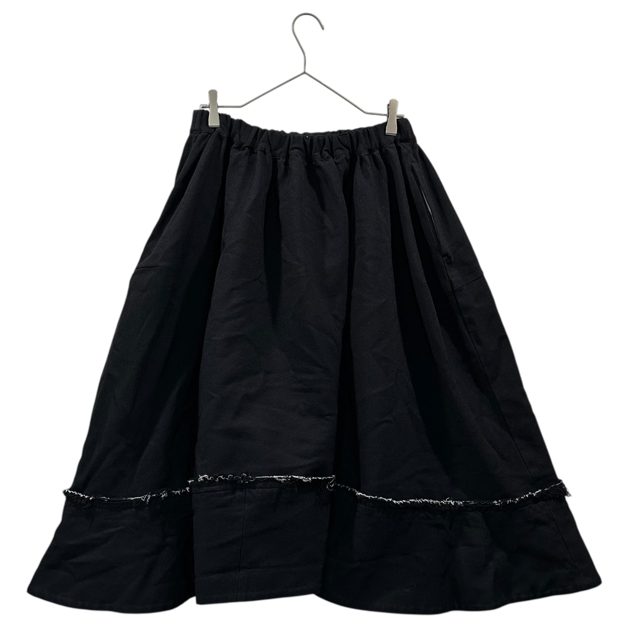 COMME des GARCONS COMME des GARCONS(コムデギャルソンコムデギャルソン) 23SS Polyester Shrink-Resistant Wide Skirt with Raw-Edge Hem and Contrast Panel ポリ縮絨 裾 切りっぱなし切替 ワイド スカート RK-S009 S ブラック AD2022