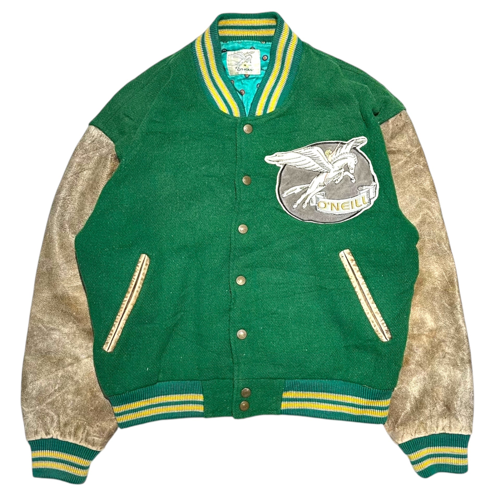 O'NEILL(オニール) Old Sleeve Leather Pegasus Patch Stadium Jacket オールド 袖レザー ペガサス ワッペン スタジャン M グリーン