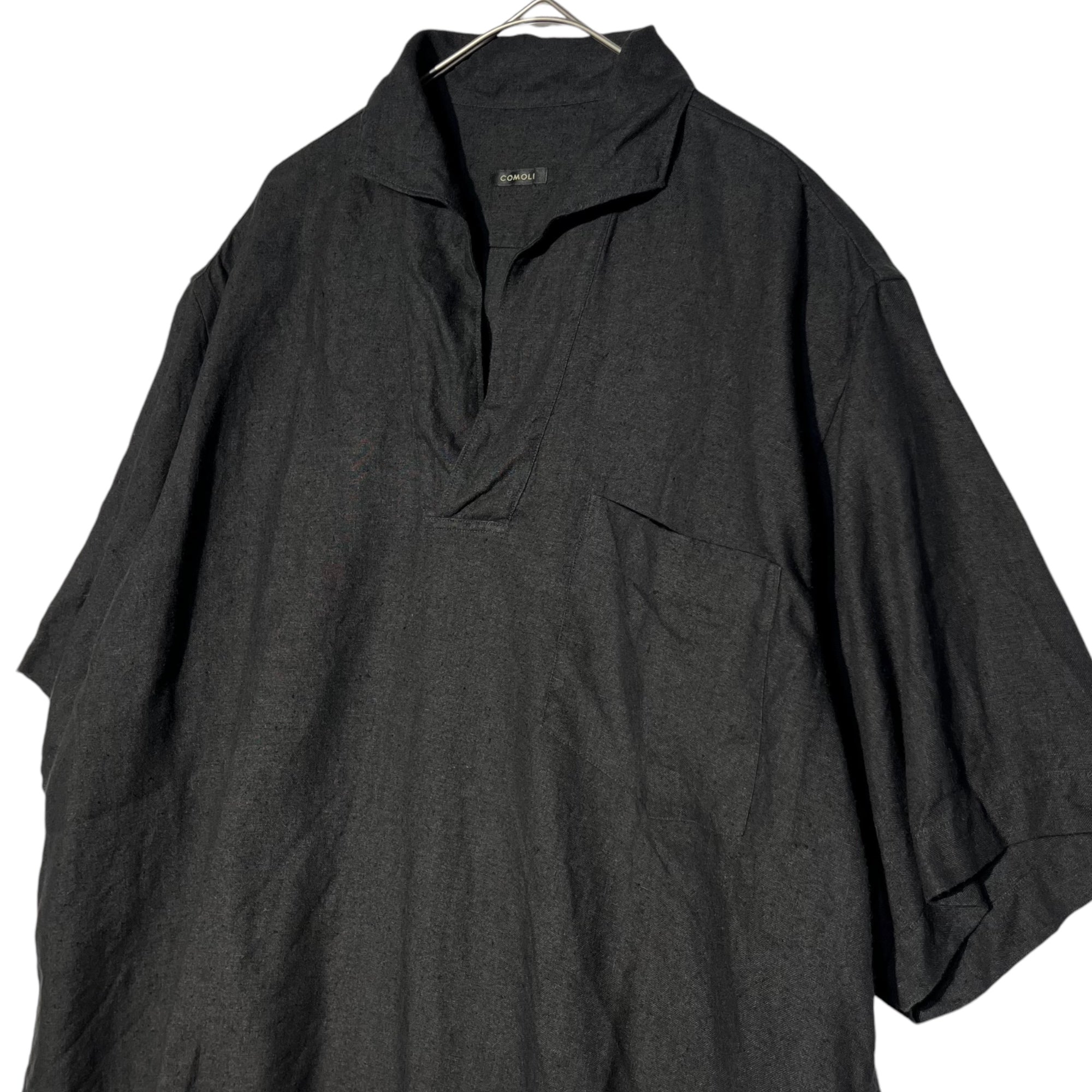 COMOLI(コモリ) 23SS kanapa skipper S/S shirt カナパ スキッパー半袖シャツ X01-02018 1(S程度) ブラック リネン