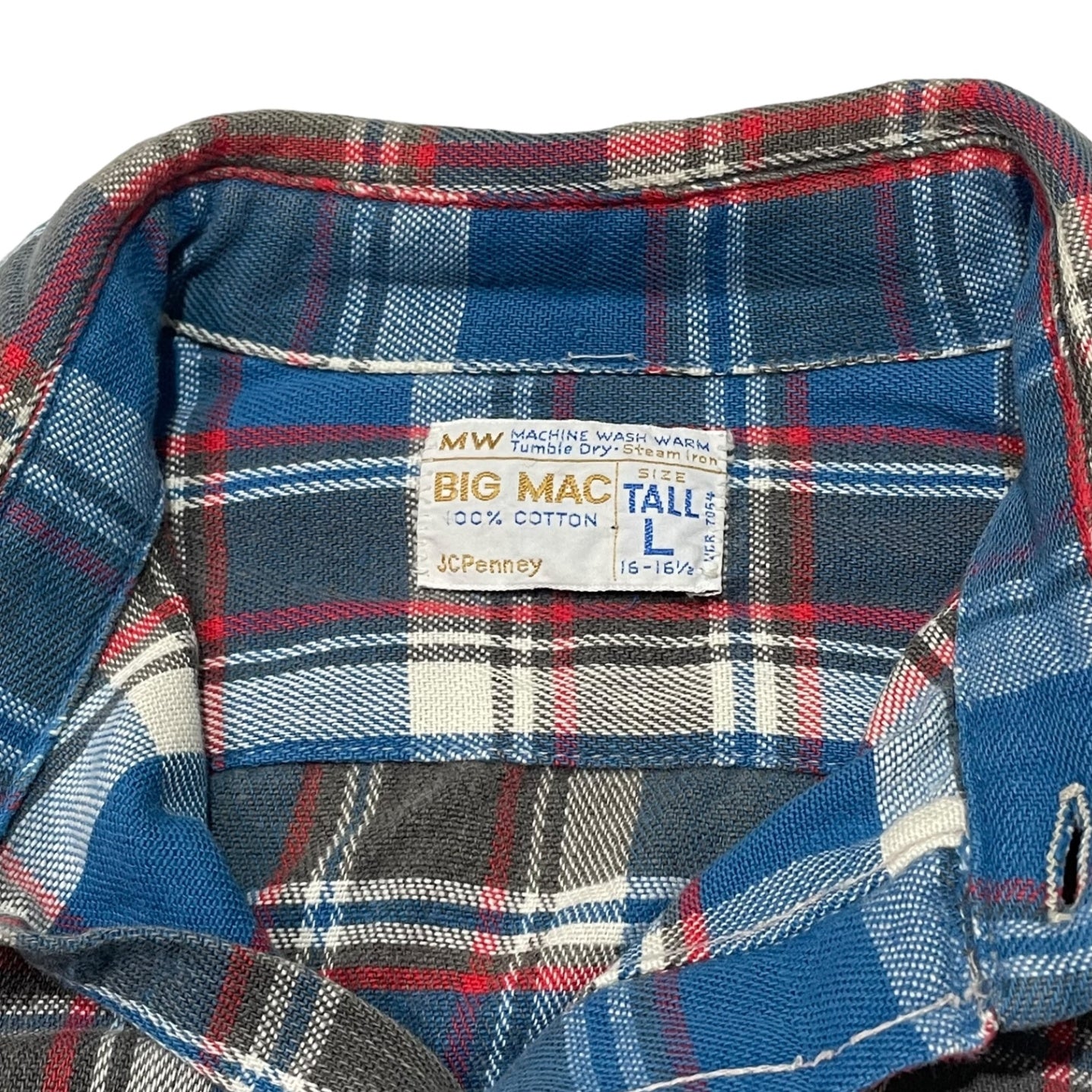 BIGMAC(ビッグマック) 70's cotton check shirt ヴィンテージ コットン チェック シャツ ネルシャツ L TALL  ブルー×グレー JCPenney 70年代