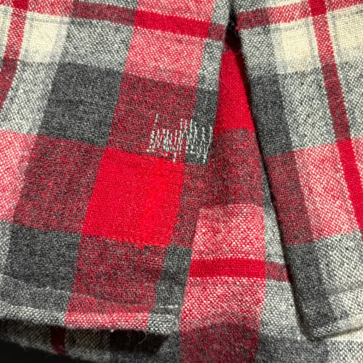 VINTAGE(ヴィンテージ) 60~70's Flap pocket check wool open collar shirt フラップポケット チェック ウール 開襟シャツ レッド×グレー