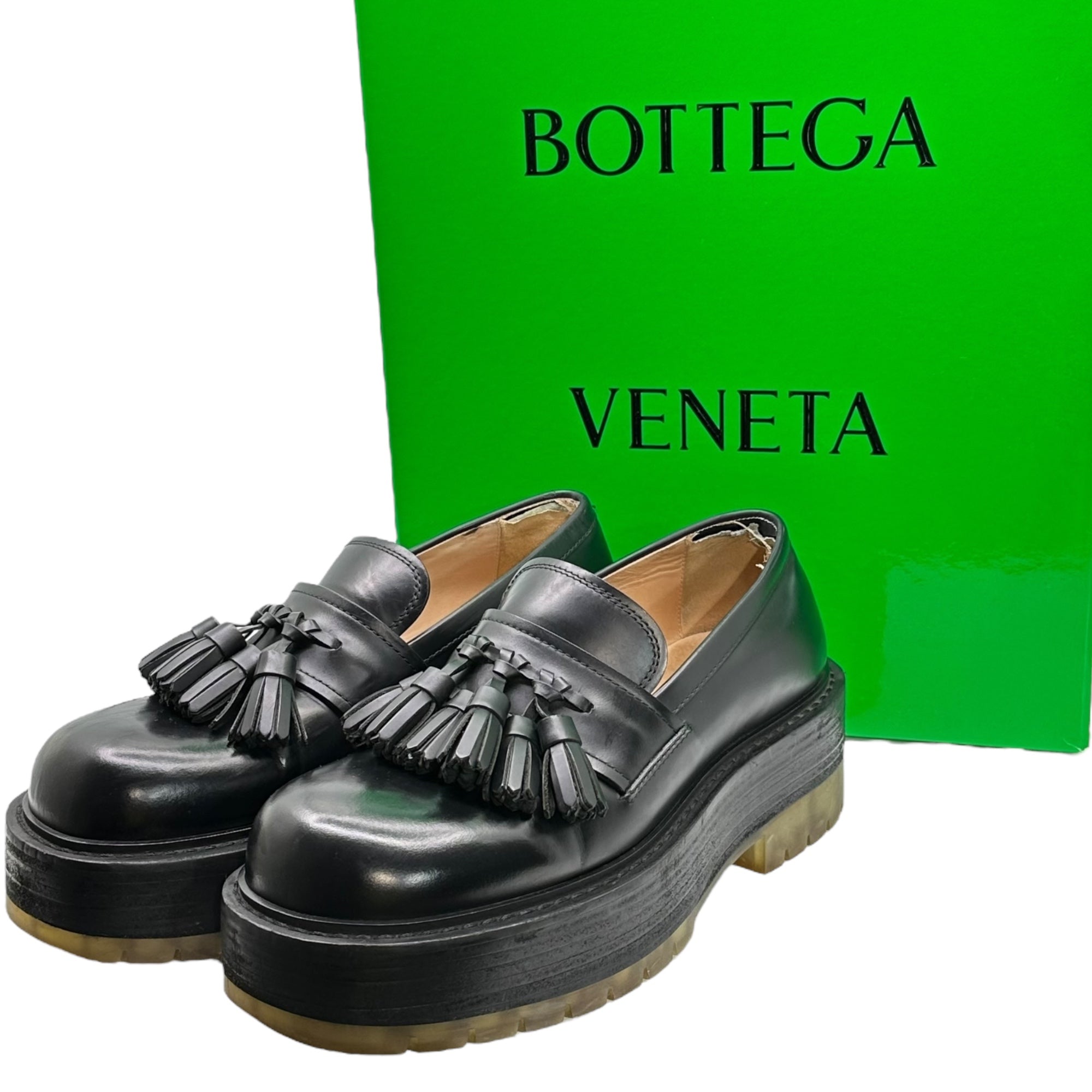 BOTTEGA VENETA(ボッテガヴェネタ) LEATHER TASSEL LOAFERS レザー タッセル ローファー 41(26cm程度) ブラック 厚底 プラットフォーム