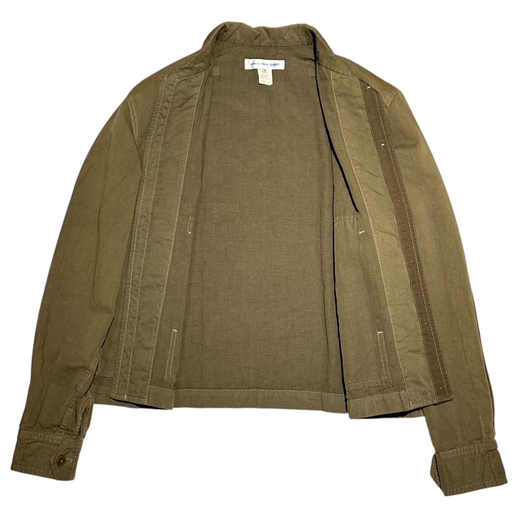 COMME des GARCONS SHIRT(コムデギャルソンシャツ) 00's Product-dyed hook-button round collar short-length military-style jacket  製品染め フックボタン 丸襟 ショートレングス ミリタリー テイスト ジャケット S15107 S カーキ