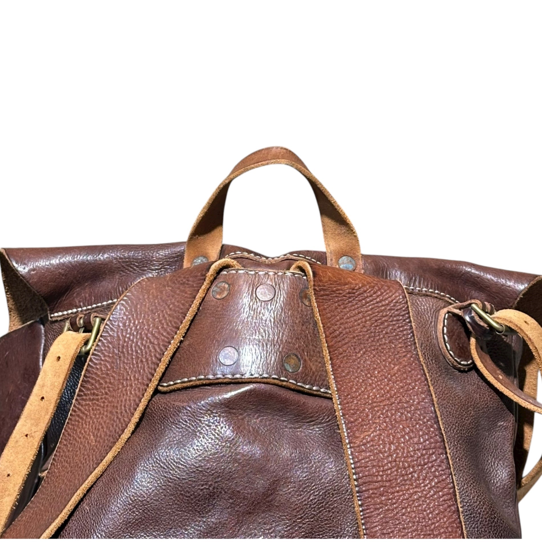 RRL(ダブルアールエル) Vintage-Processed Triple-Strap All-Leather Backpack Daypack ヴィンテージ加工 3連 ベルト オールレザー リュック デイパック ブラウン