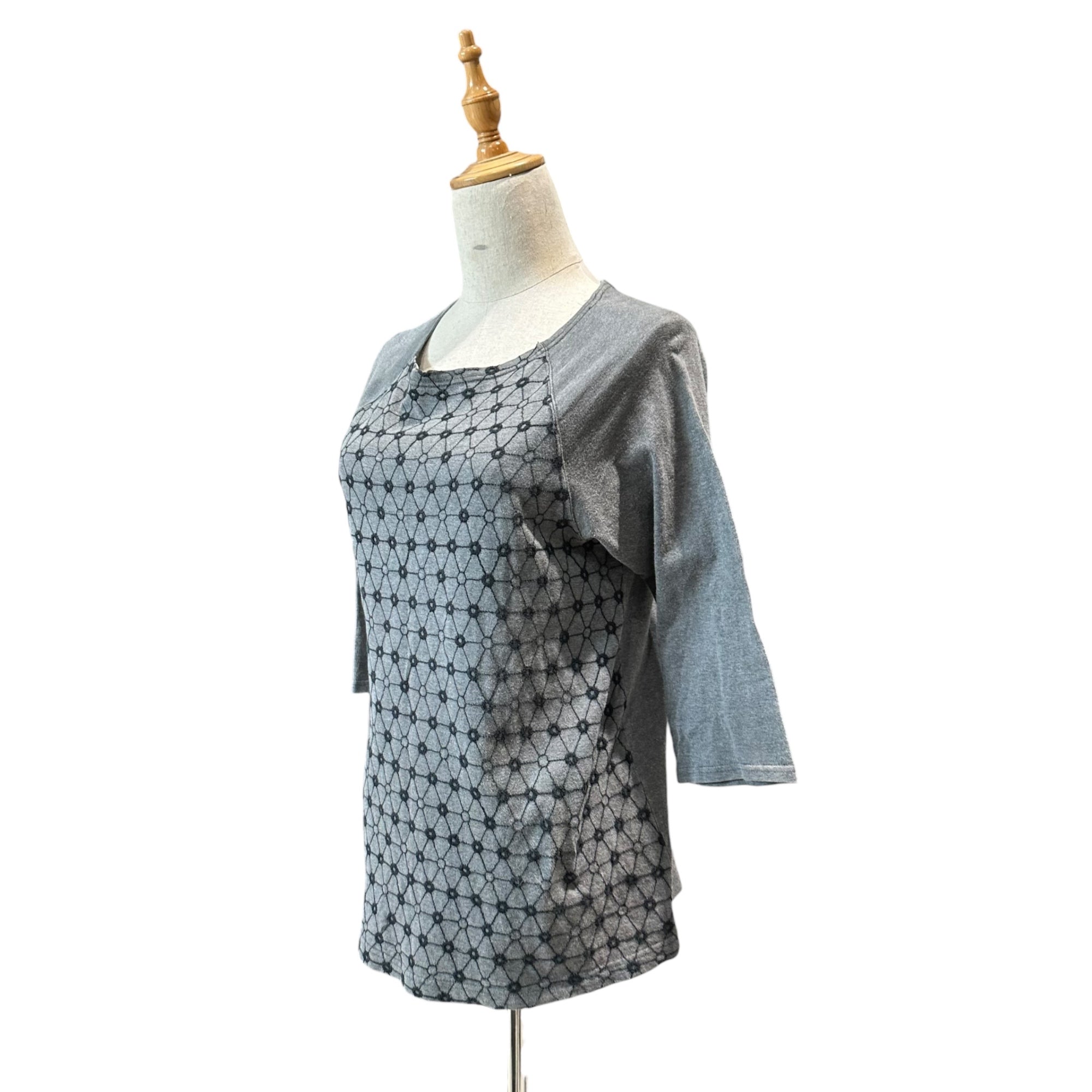 Y's for living(ワイズフォーリビング) Circle Stitch Half Sleeve Crew Neck T-Shirt サークルステッチ 5分袖 クルーネック Tシャツ FREE グレー×ネイビー