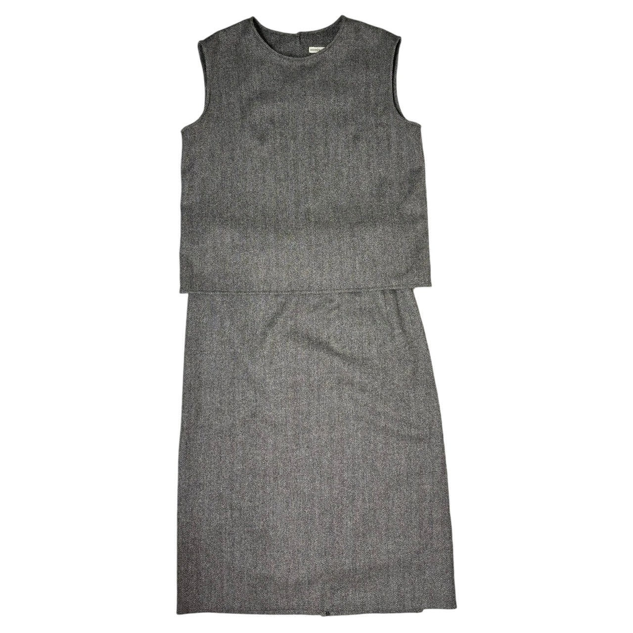 HERMES(エルメス) BY MARGIELA Tweed sleeveless skirt setup マルジェラ期 ツイード ノースリーブ  スカート セットアップ 36(M程度) ブラウン ロング タイト ブラウス アーカイブ