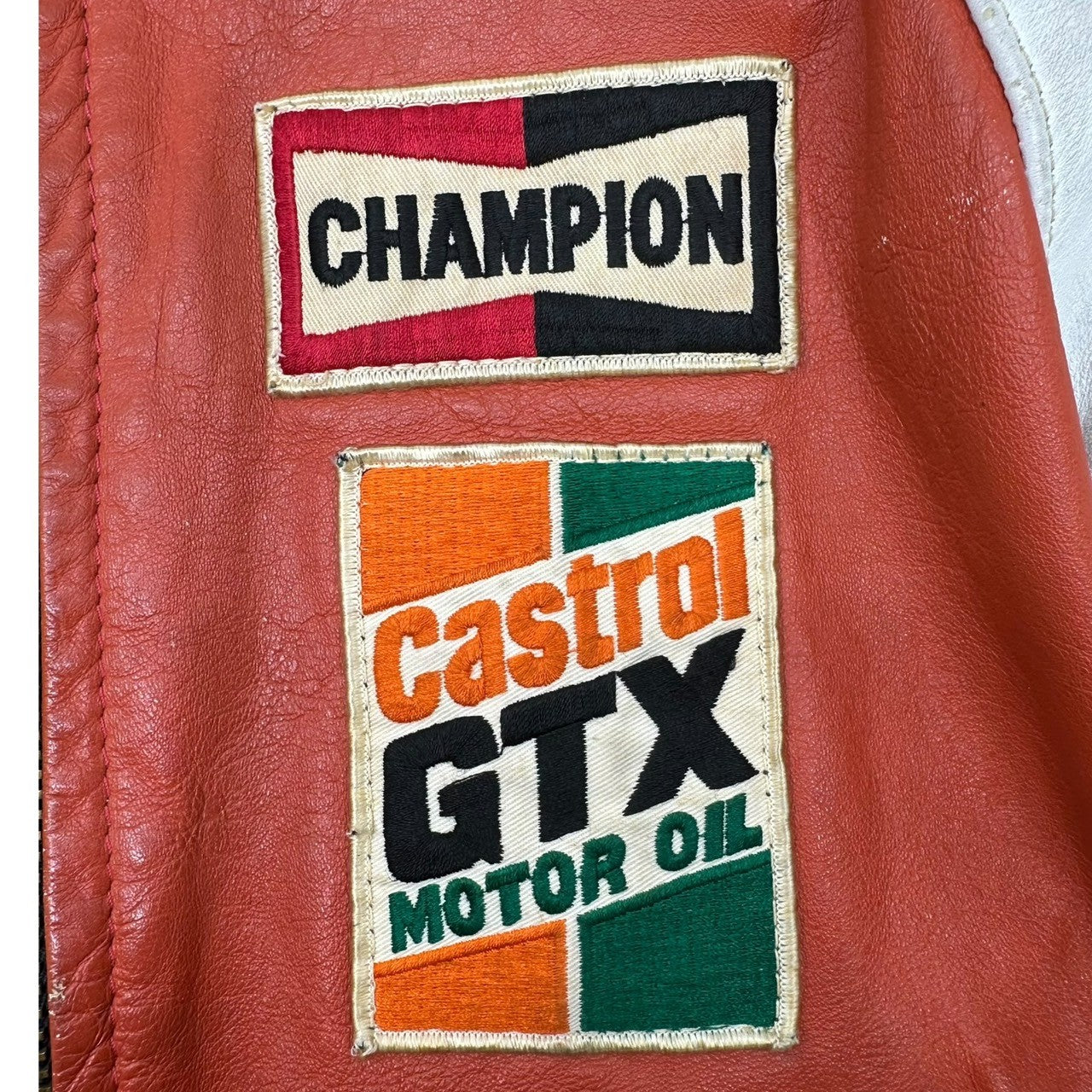 VANSON(バンソン) USA made Old Racing Leather Jacket オールド レーシング レザー ジャケット 38(M程度) レッド×ホワイト ブルゾン ワッペン CHAMPION Winston GTX
