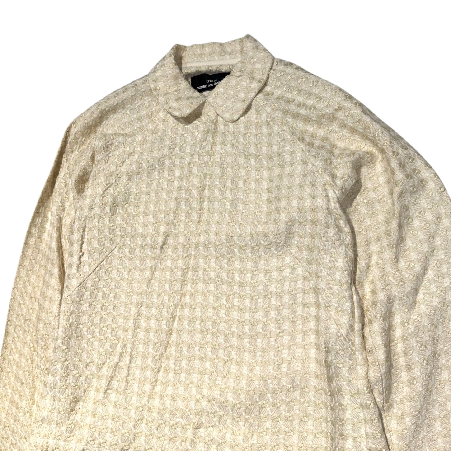 tricot COMME des GARCONS(トリココムデギャルソン) 98SS Vintage Round collar overlapping buttons woven shirt jacket ヴィンテージ 丸襟 重ねボタン 織り シャツ ジャケット TB-020140 FREE アイボリー AD1997