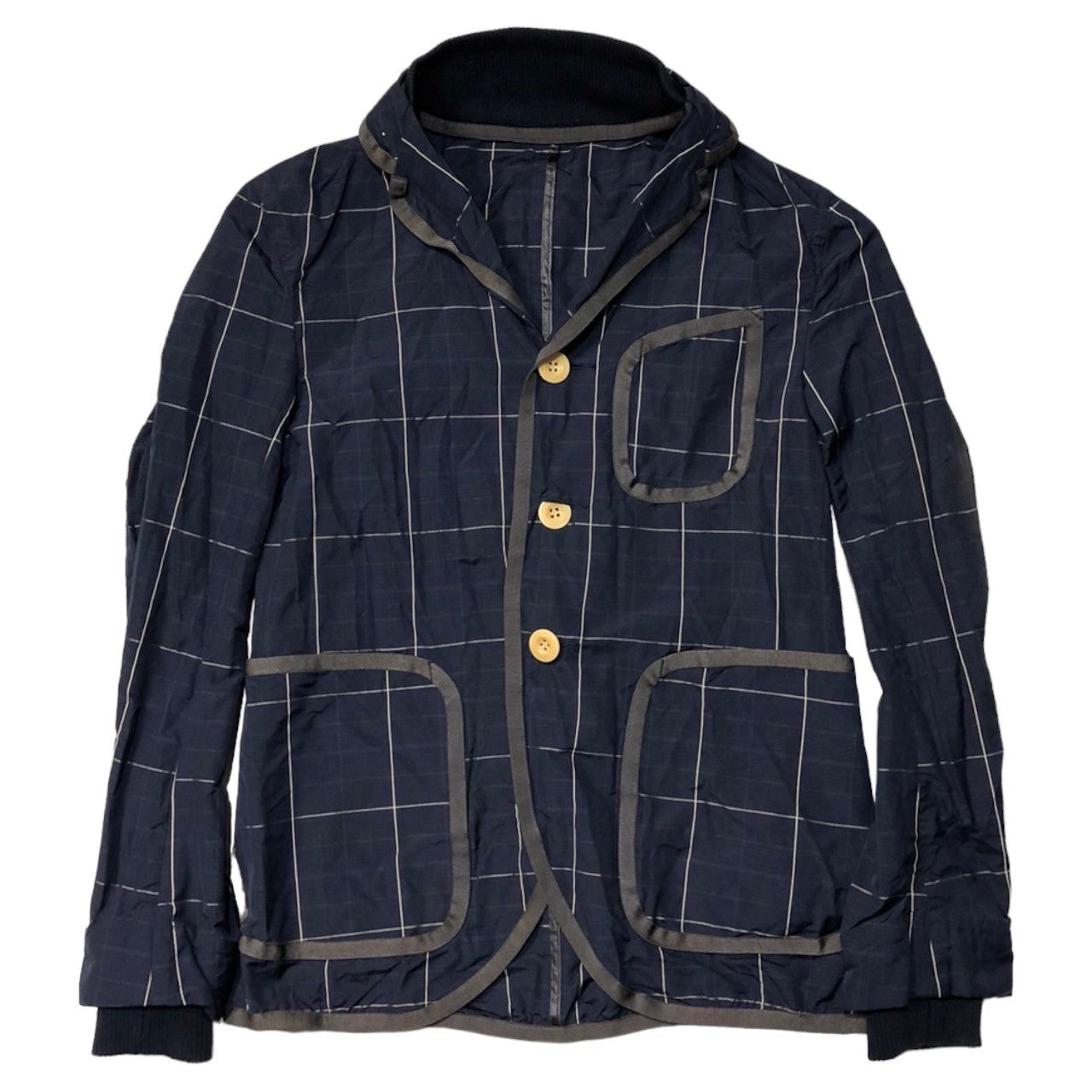 sacai(サカイ) 12SS Polyester silk piping design jacket ポリエステル シルク パイピング デザイン ジャケット 12-00232M SIZE 1(S) ネイビー