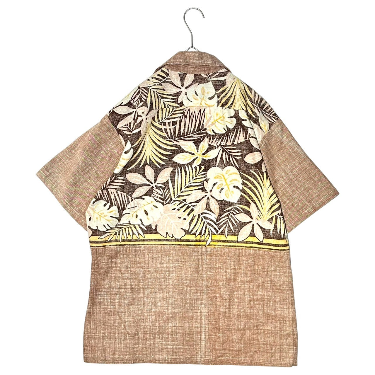 OCEAN PACIFIC(オーシャンパシフィック) 70's~80’s Open-collar half-button linen shirt オープンカラー ハーフ ボタン リネン アロハ シャツ M ブラウン 70年代～80年代 ヴィンテージ OP 古着