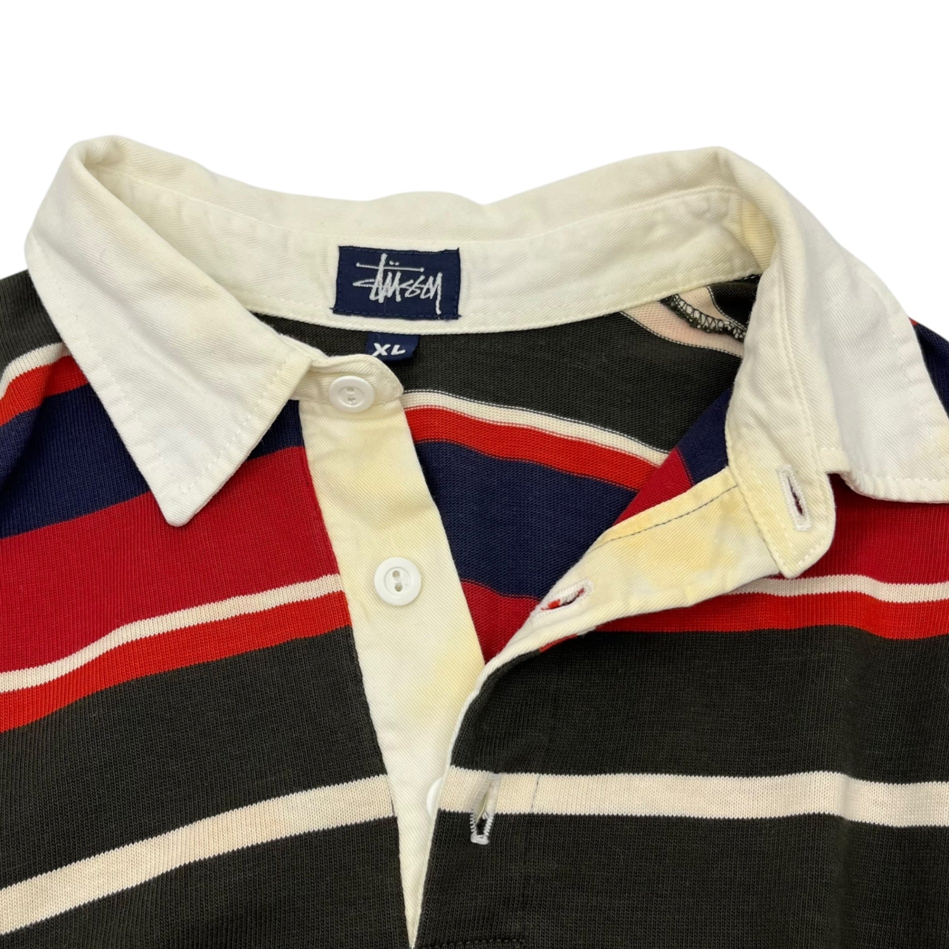 STUSSY(ステューシー) 90's～00's Multicolor striped rugby shirt マルチカラー ボーダー ラガー シャツ XL マルカラー USA製