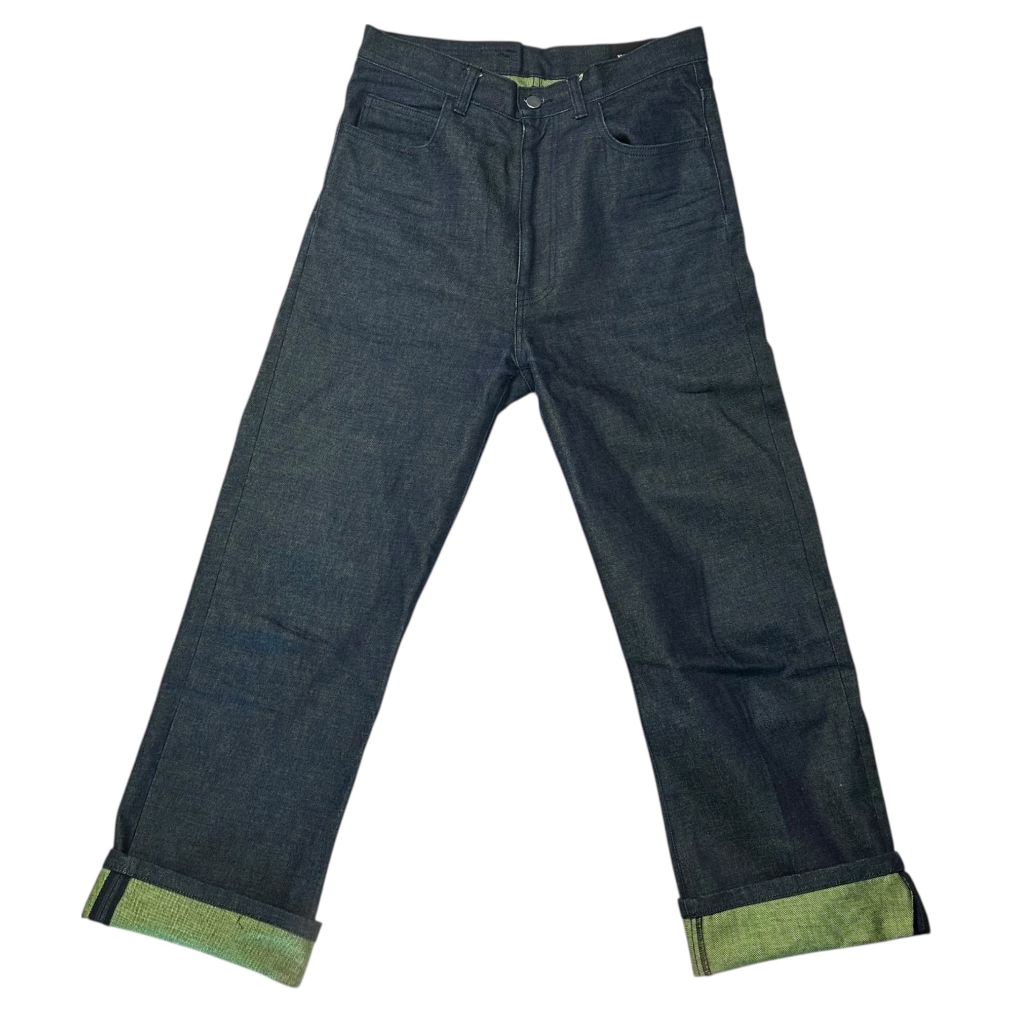 YUKI HASHIMOTO(ユウキハシモト) WORK DETAIL JEANS NAVY × GREEN ワークディテール ジーンズ デニム ロールアップ 201-01-0204 46(S~M程度) インディゴ