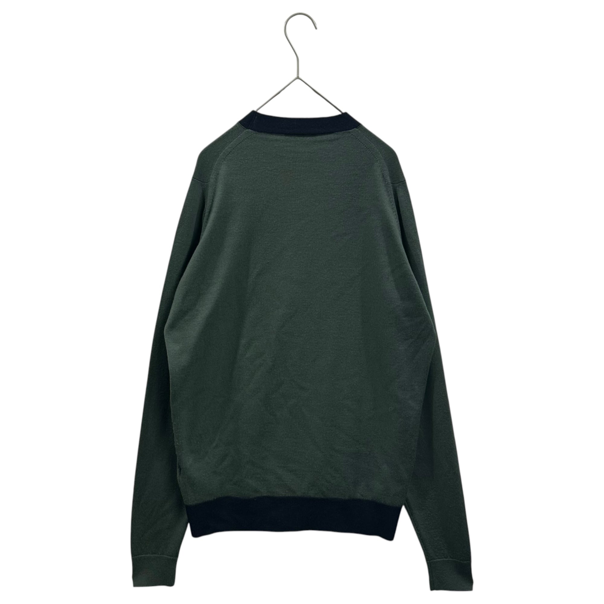 JOHN SMEDLEY(ジョンスメドレー)  V-neck stitch design cardigan Vネック ステッチ デザインカーディガン S ダークネイビー×モスグリーン Made In England イングランド製