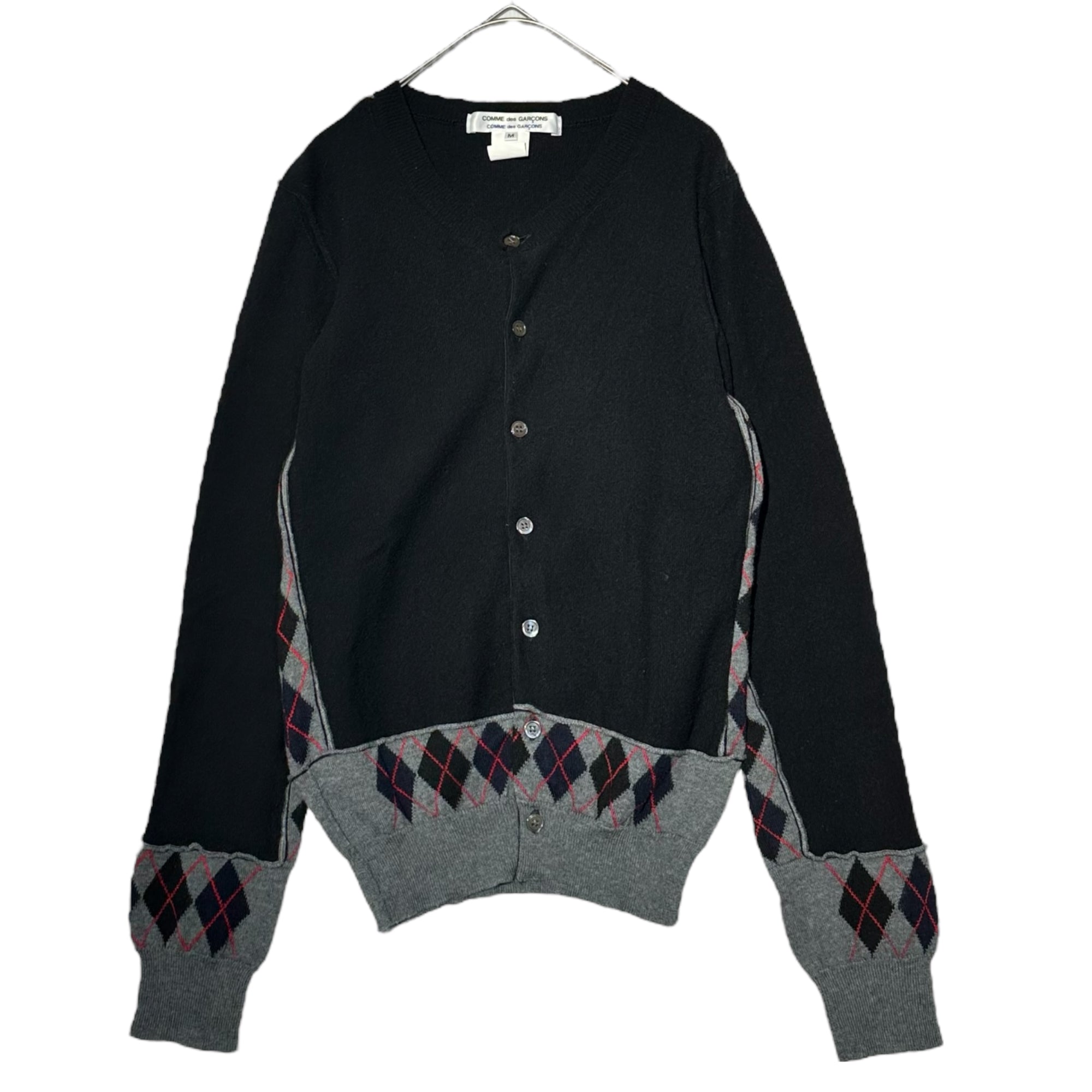 COMME des GARCONS COMME des GARCONS(コムデギャルソンコムデギャルソン) Argyle Pattern Color-Block Wool Crew Neck Cardigan アーガイル柄 切替 ウール クルーネック カーディガン W12N008 M ブラック×グレー イタリア製