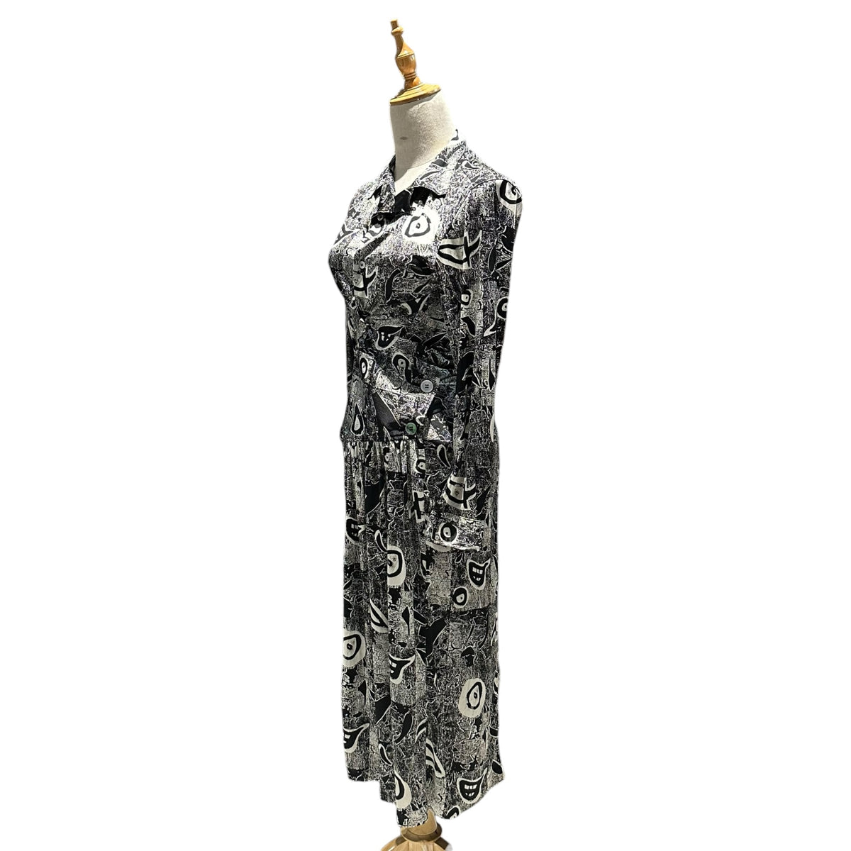 COMME des GARCONS(コムデギャルソン) 1980's All-Over Print Open-Collar Blouse & Skirt Set 総柄 オープンカラー ブラウス & スカート セットアップ TOPS:GB-110300　BOTTOMS:GS11025S TOPS:FREE BOTTOMS:S ブラック×ホワイト AD表記無 80年代