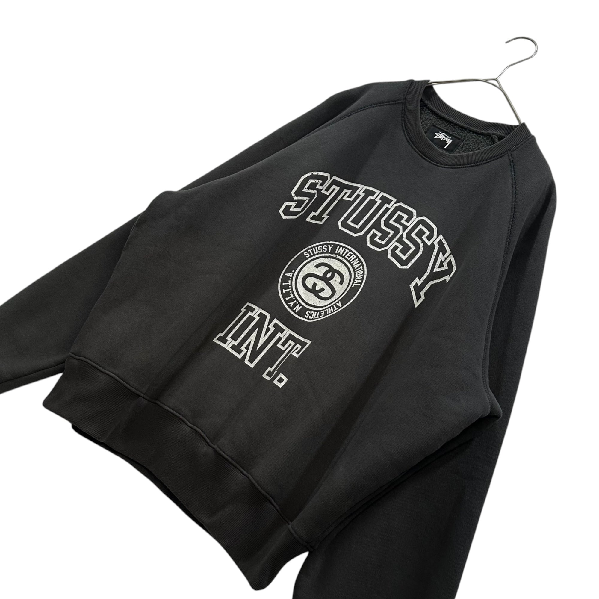 STUSSY(ステューシー) Overlock Varsity Raglan Sweatshirt オーバーロック ヴァーシティ ラグラン スウェット M ブラック 15.8oz