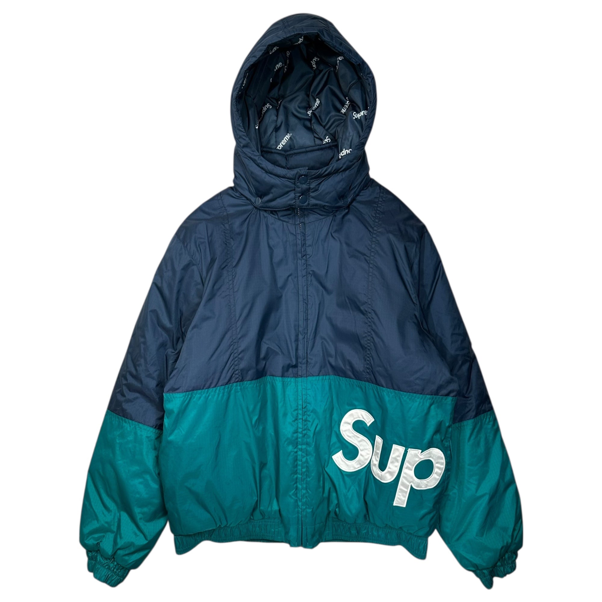 SUPREME(シュプリーム) 16AW Sideline Side Logo Parka サイドライン サイドロゴ パーカー 中綿 ジャケット M ネイビー×グリーン 16FW