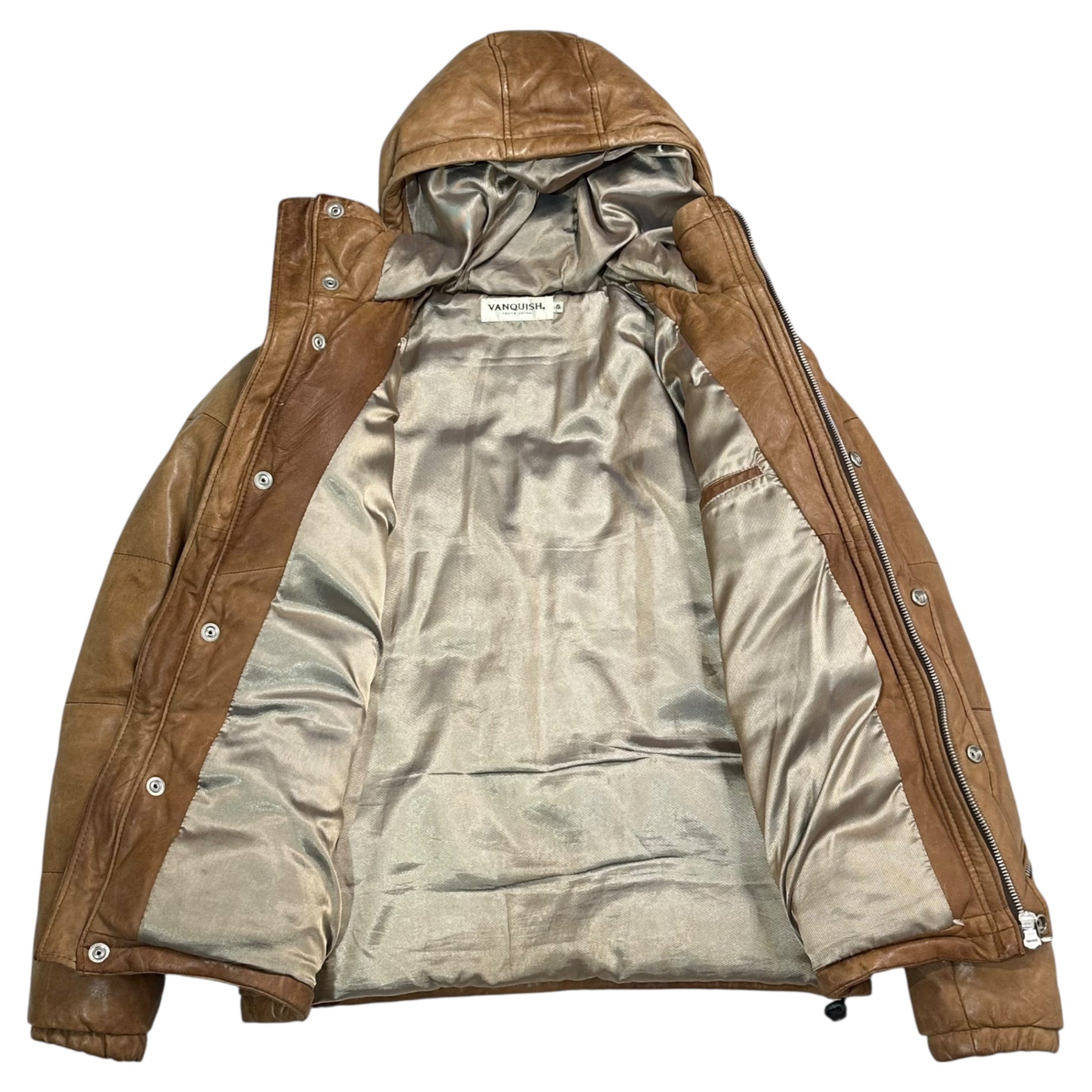 VANQUISH(ヴァンキッシュ) Sheepskin Hooded Down Jacket シープ スキン フーデッド ダウン ジャケット VJJ3029 S ブラウン レザー 本革