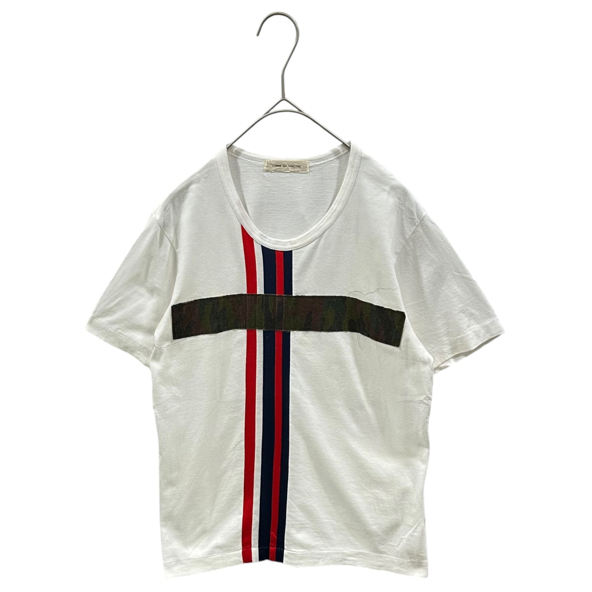 COMME des GARCONS(コムデギャルソン) 2000AW Striped Camouflage Cross Design Crew Neck T-Shirt ストライプ カモフラ クロス デザイン クルーネック Tシャツ GT-100720 FREE ホワイト×ブルー×カーキ AD2000