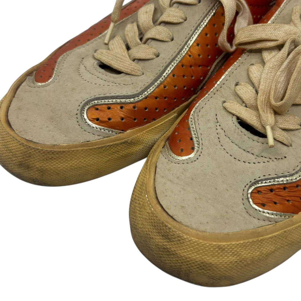 COMME des GARCONS HOMME HOMME(コムデギャルソンオムオム) 1999～2001 Punched Leather Low-Cut Sneakers パンチング レザー ローカット スニーカー 25.5(26.5cm程度) ホワイト×オレンジ 90's 00's アーカイブ