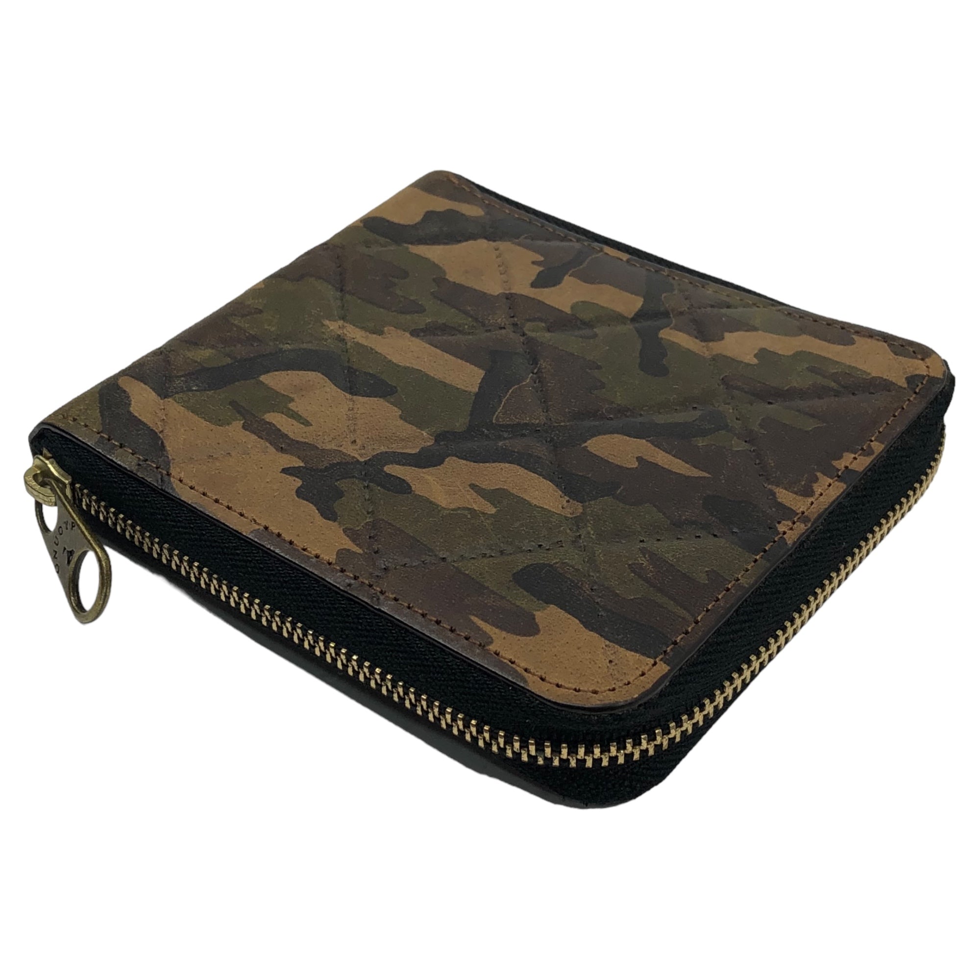 GNUOYP(ニュピ) Round zipper camouflage quilted wallet ラウンドファスナー カモフラ コンパクト  ウォレット カーキ 2つ折り 財布