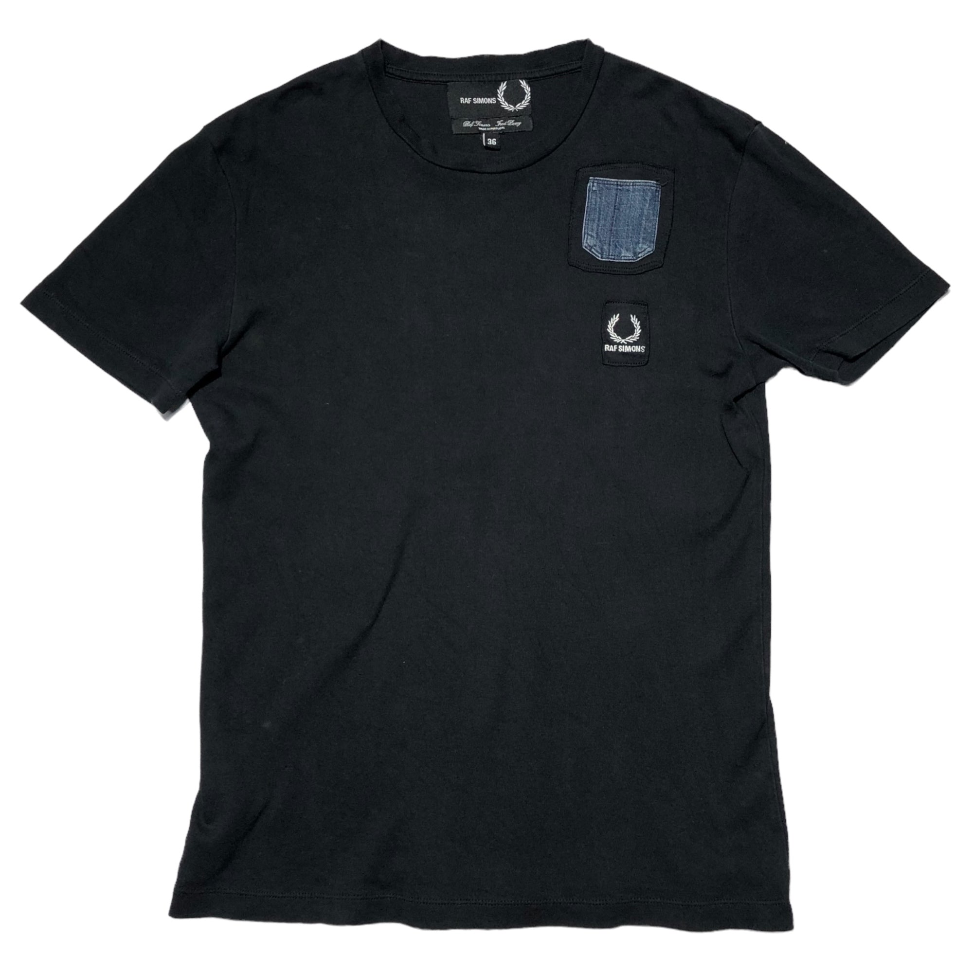 RAF SIMONS×FRED PERRY(ラフシモンズ×フレッドペリー) Denim pocket logo patch T-shirt デニム  ポケット ロゴ ワッペン 半袖 Tシャツ SM1418 36(S程度) ブラック