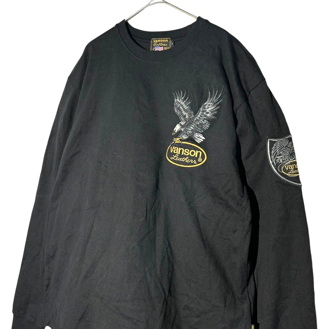 VANSON(バンソン) Eagle Embroidered L/S T-Shirt イーグル 刺繍 長袖 Tシャツ XL ブラック